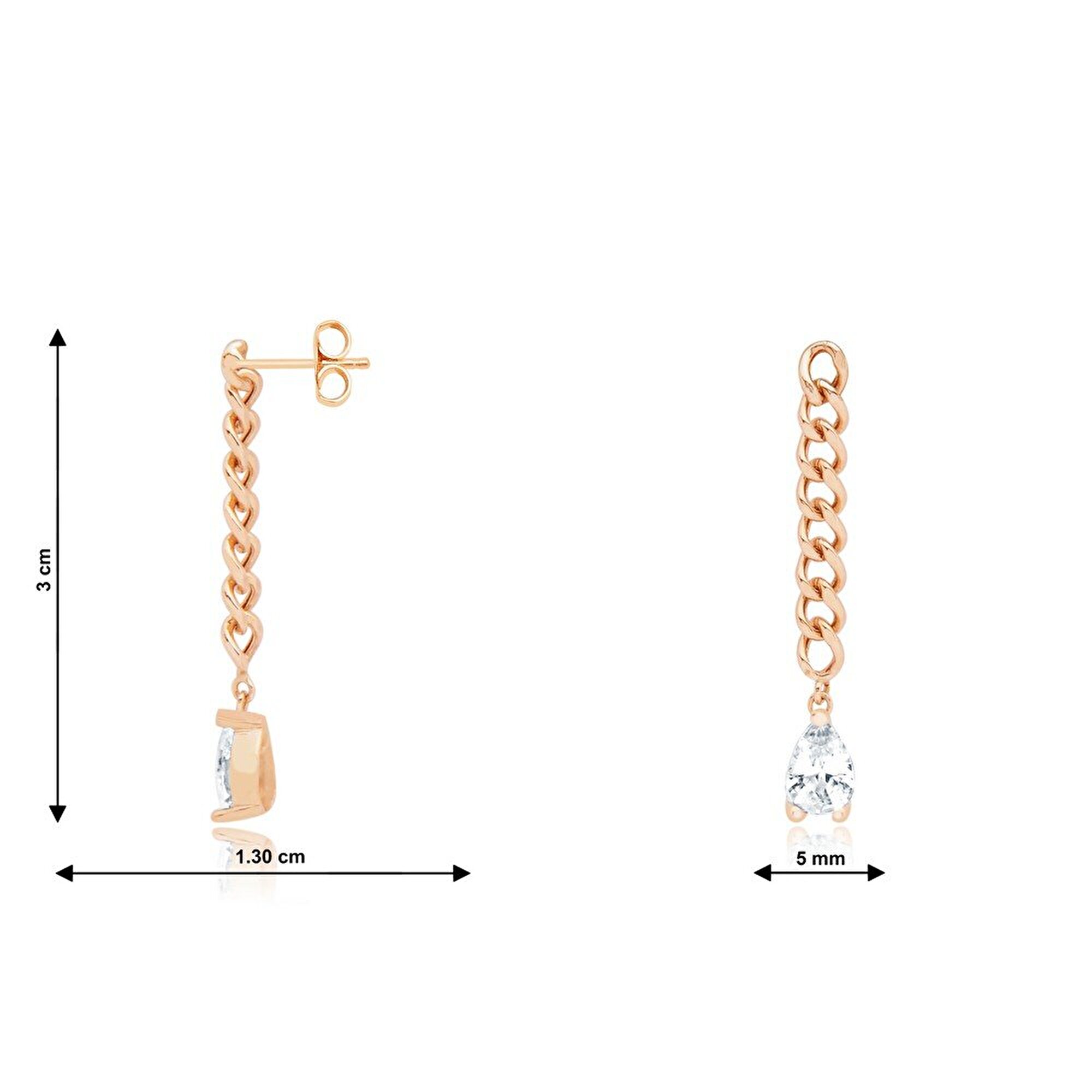 14 Ayar Rose Altın Damla Taşlı Zincir Küpe