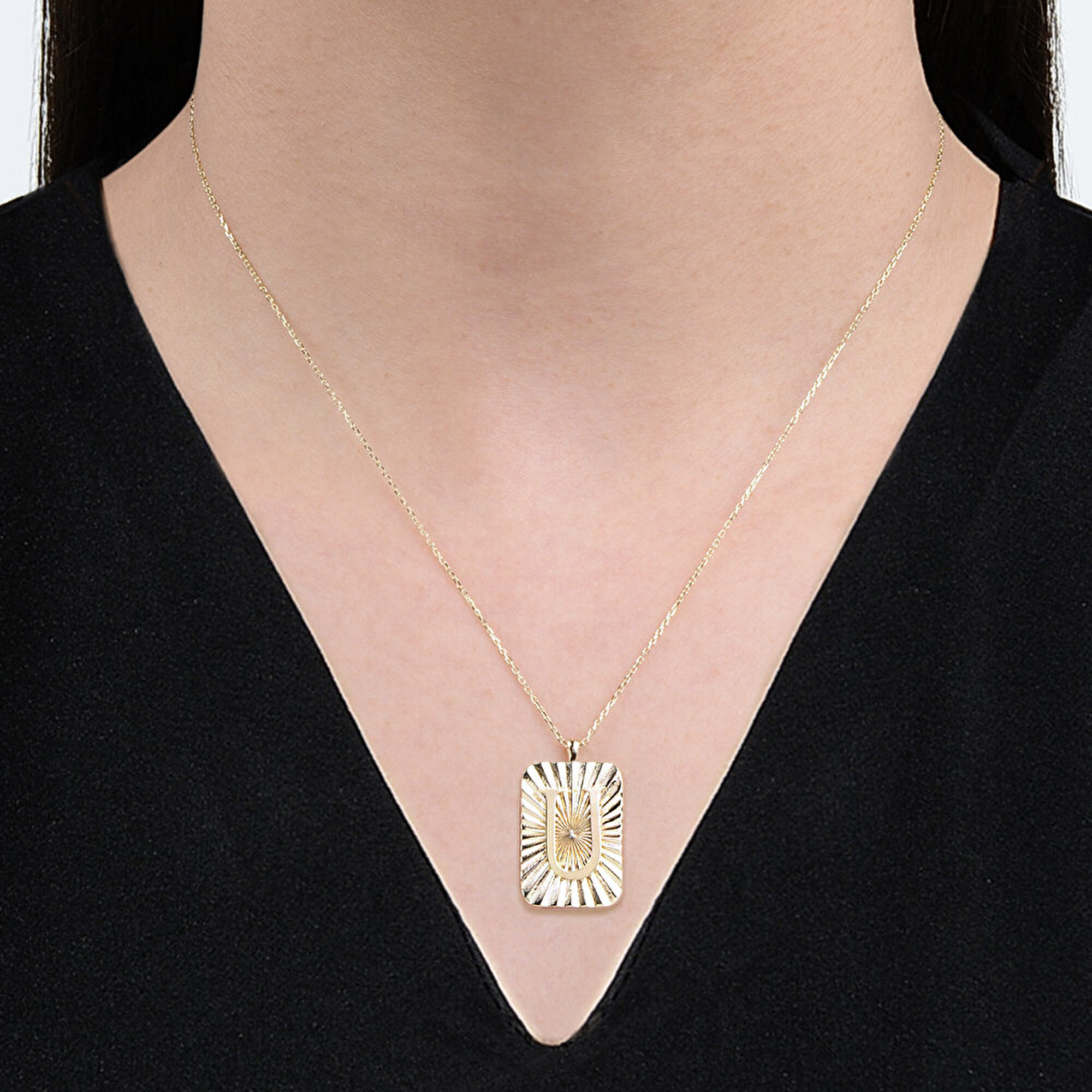 14 Ayar U Harf Plaka Kolye