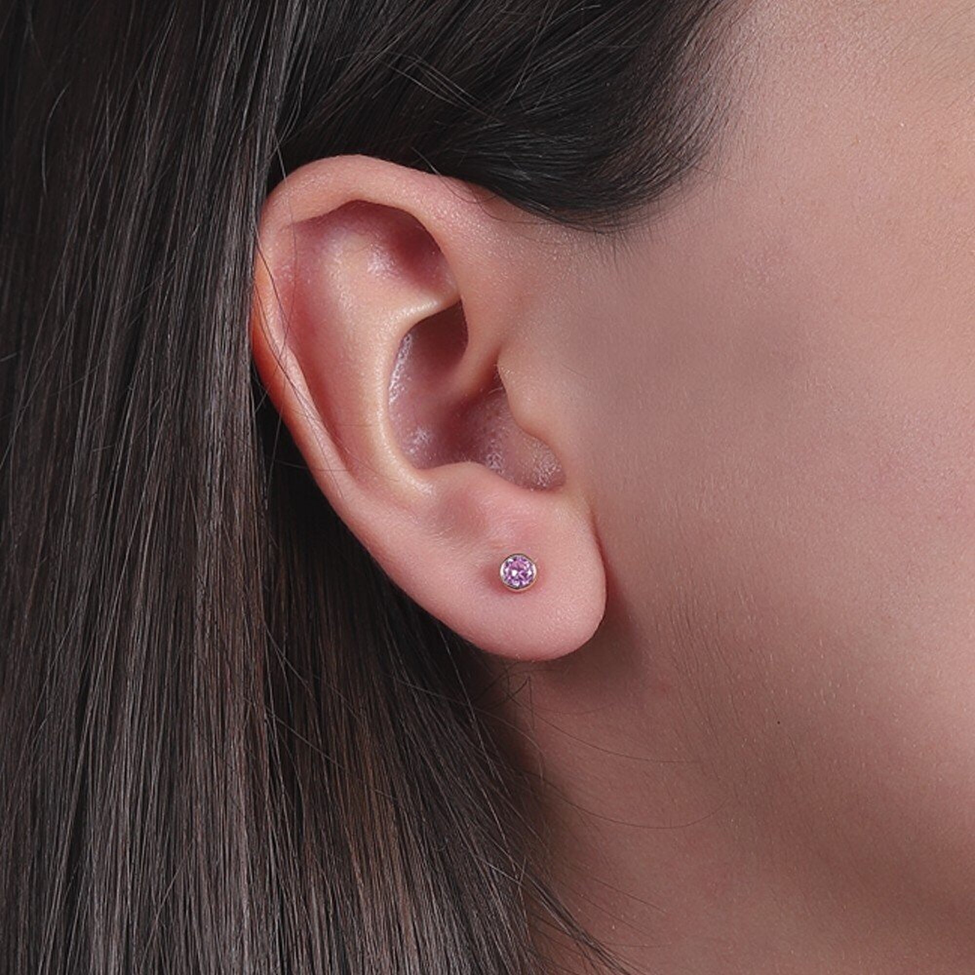 14 Ayar Sarı Altın Trend Mor Taşlı Küpe