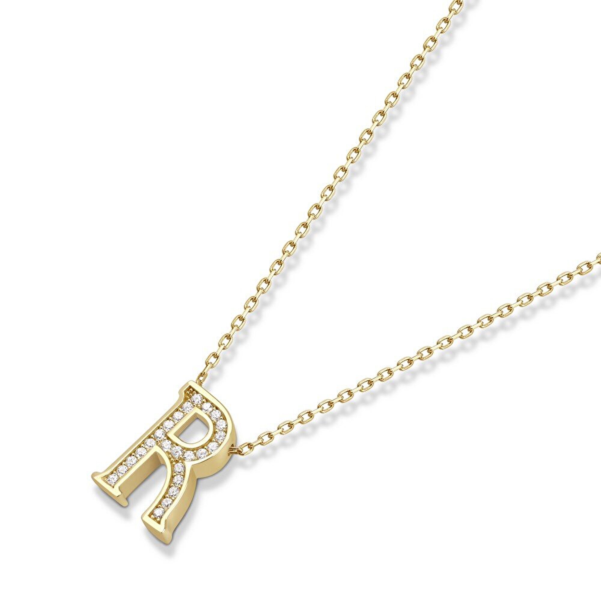 14 Ayar Sarı Altın R Harf Kolye