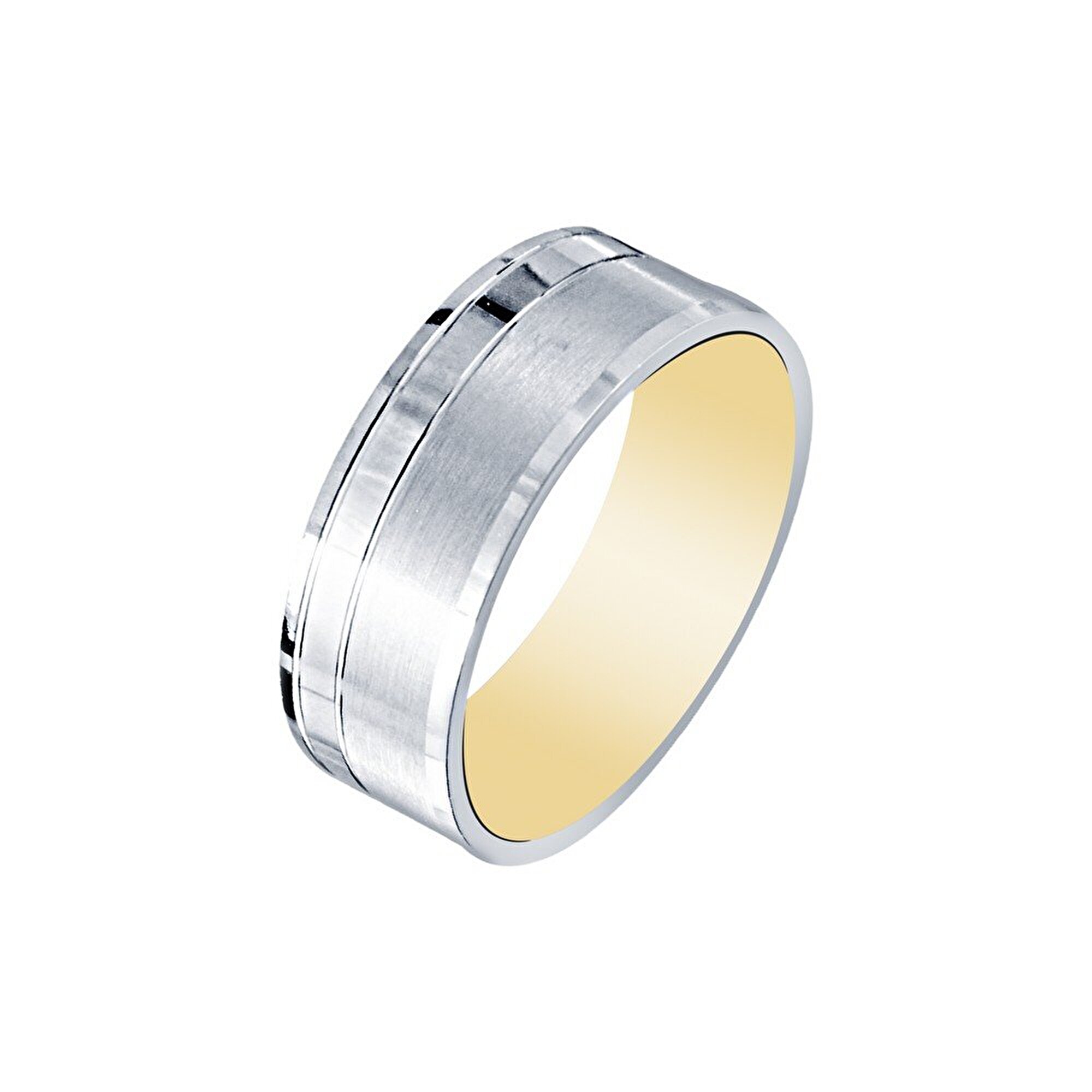 14 Ayar Beyaz Altın Modern Alyans