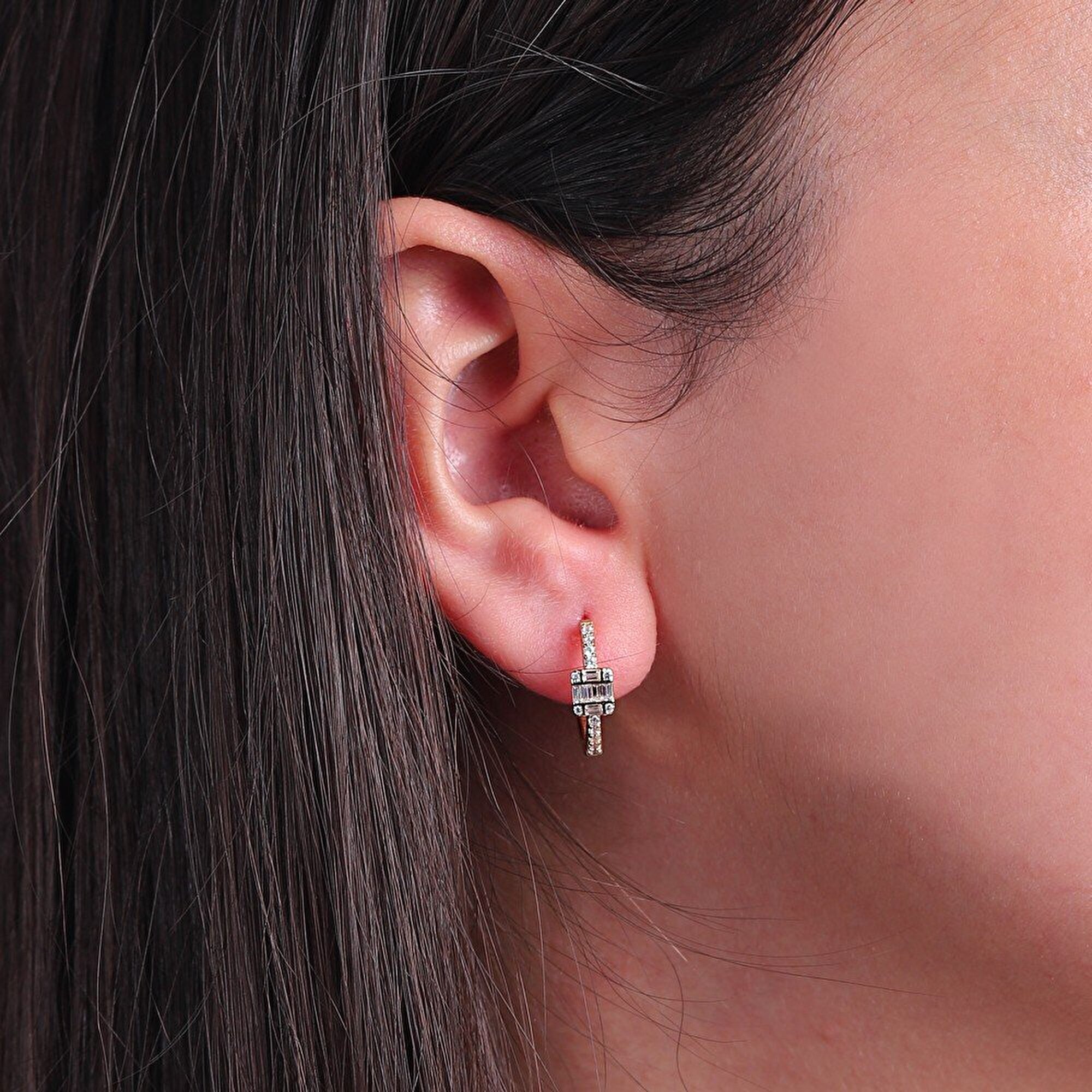 14 Ayar Sarı Altın Baget Halka Küpe