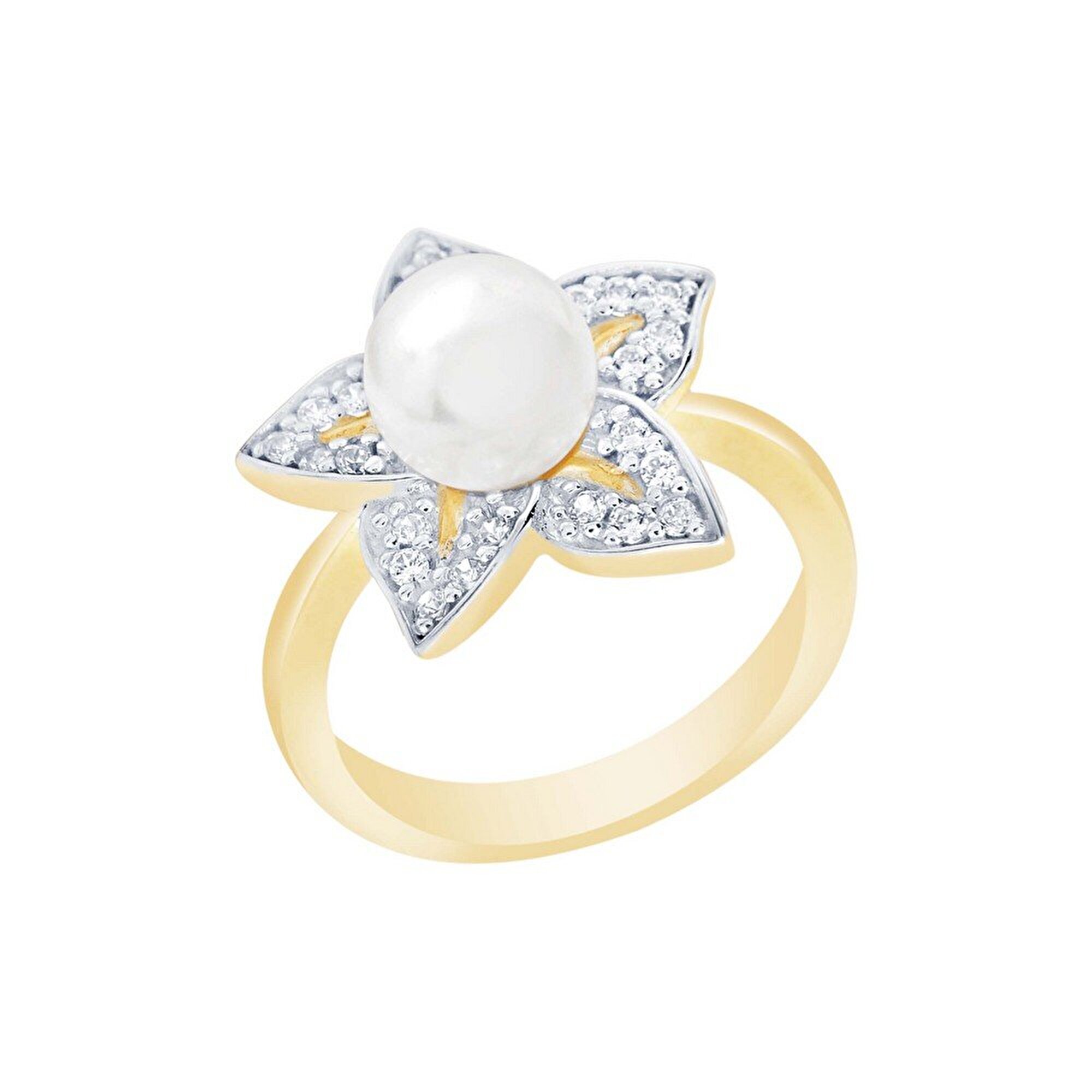 14 Ayar Sarı-Beyaz Altın İnci Yüzük