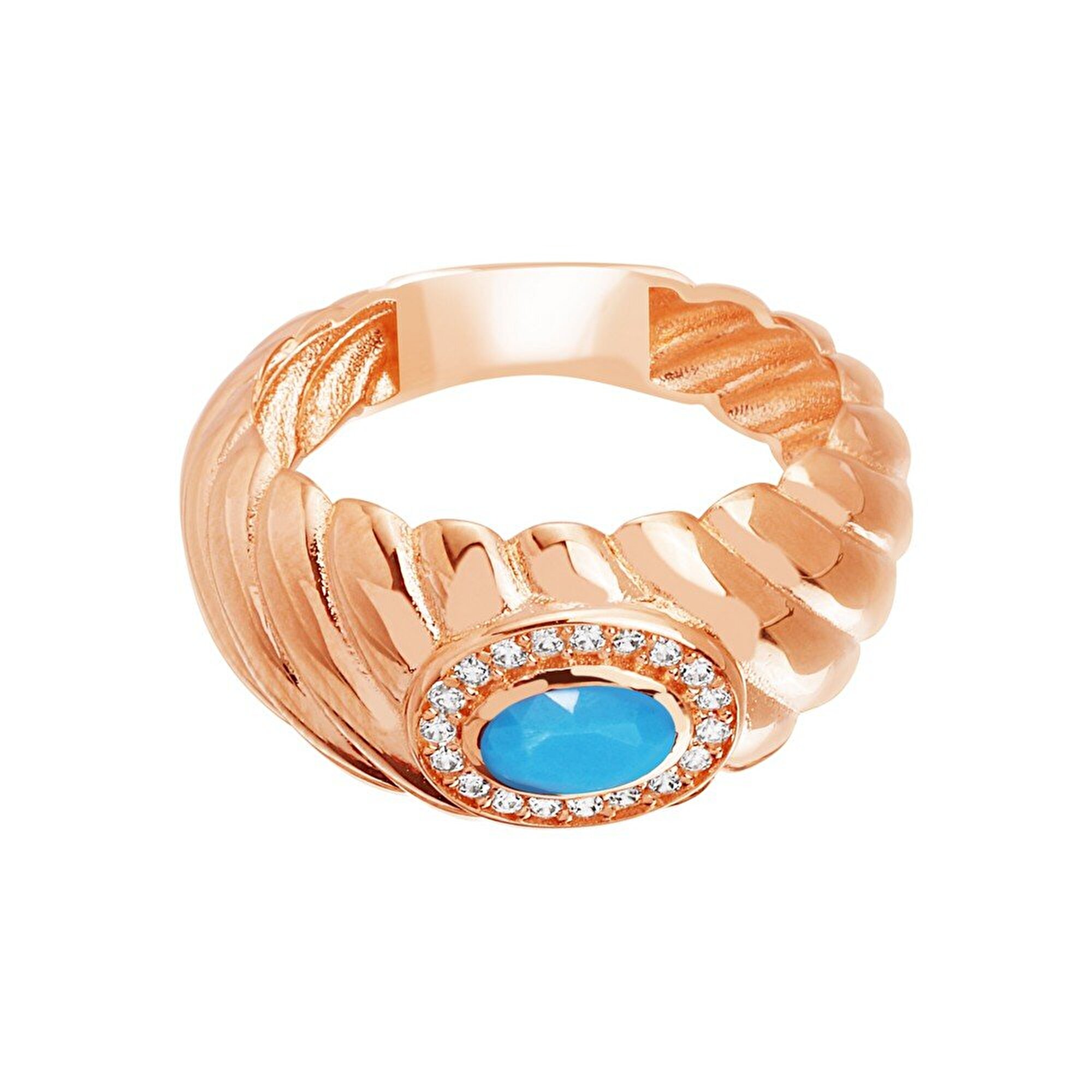14 Ayar Rose Altın Firuze Taşlı Burgu Yüzük