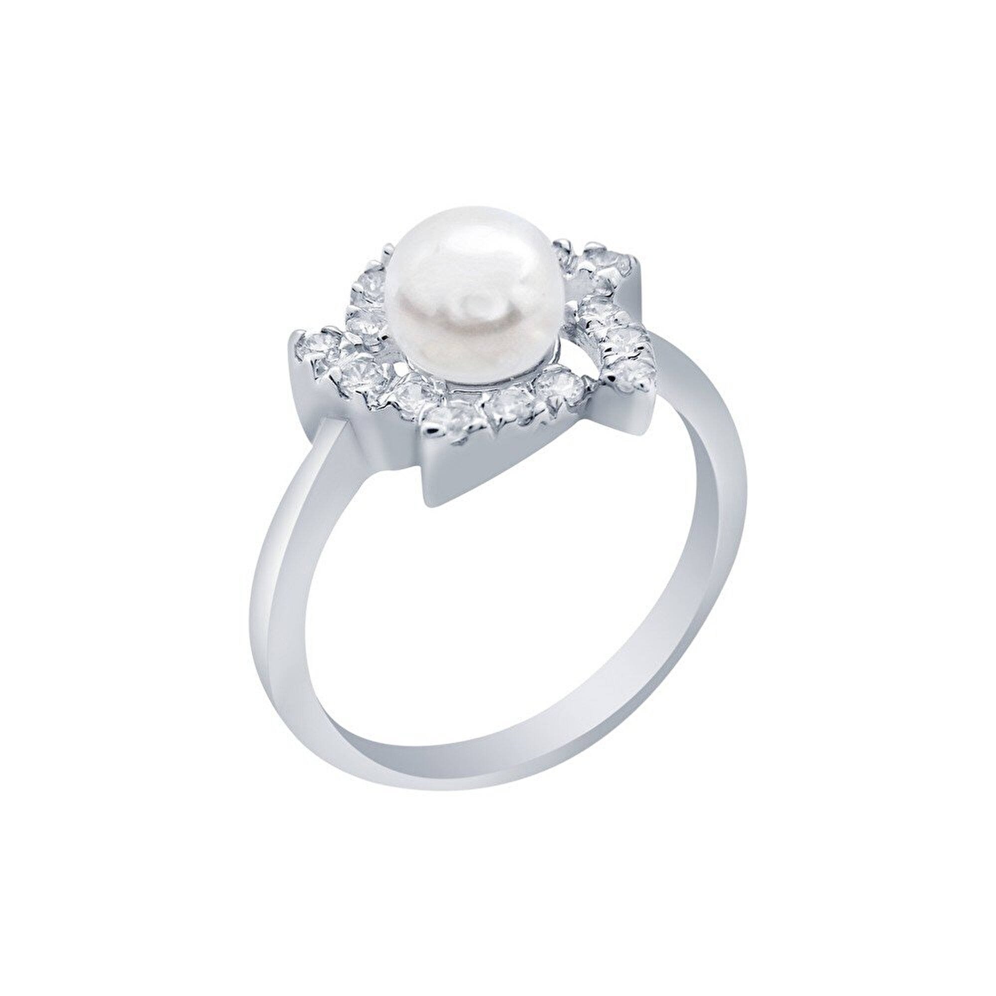 14 Ayar Beyaz Altın İnci Yüzük