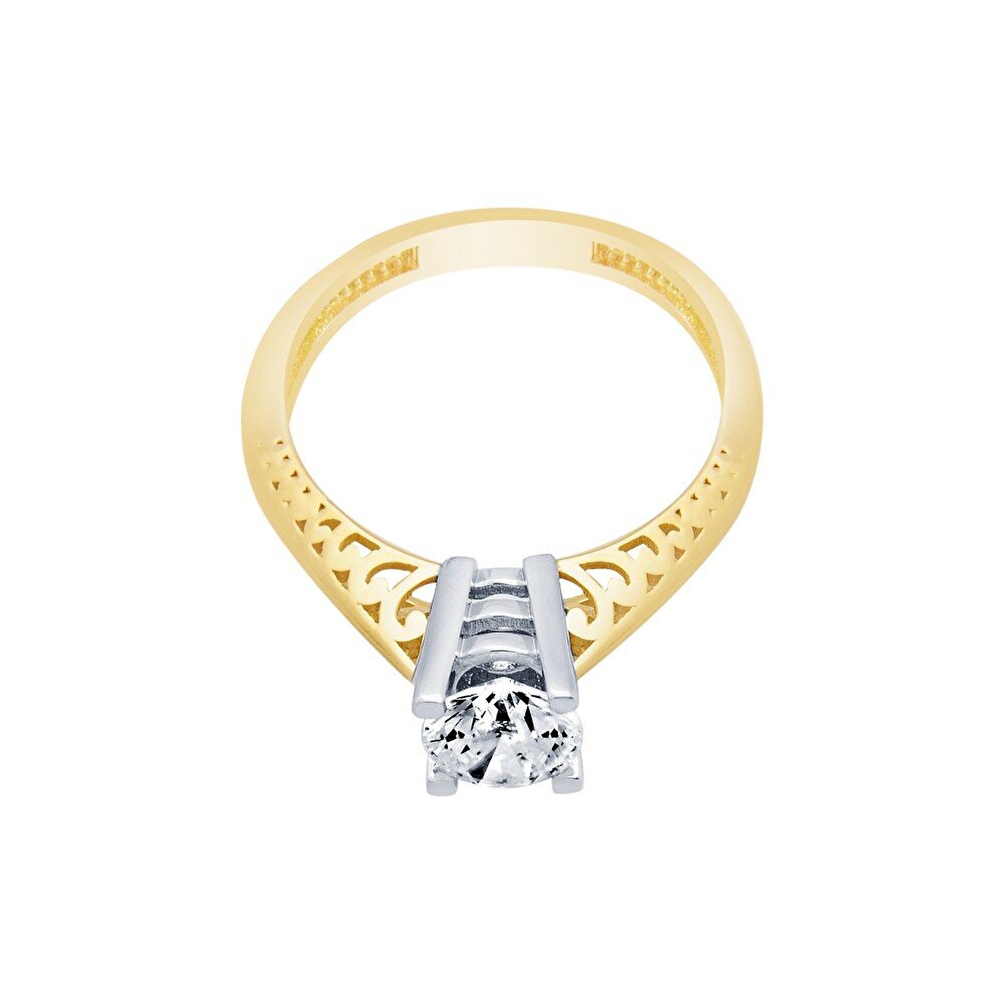 14 Ayar Sarı-Beyaz Altın Tektaş Yüzük