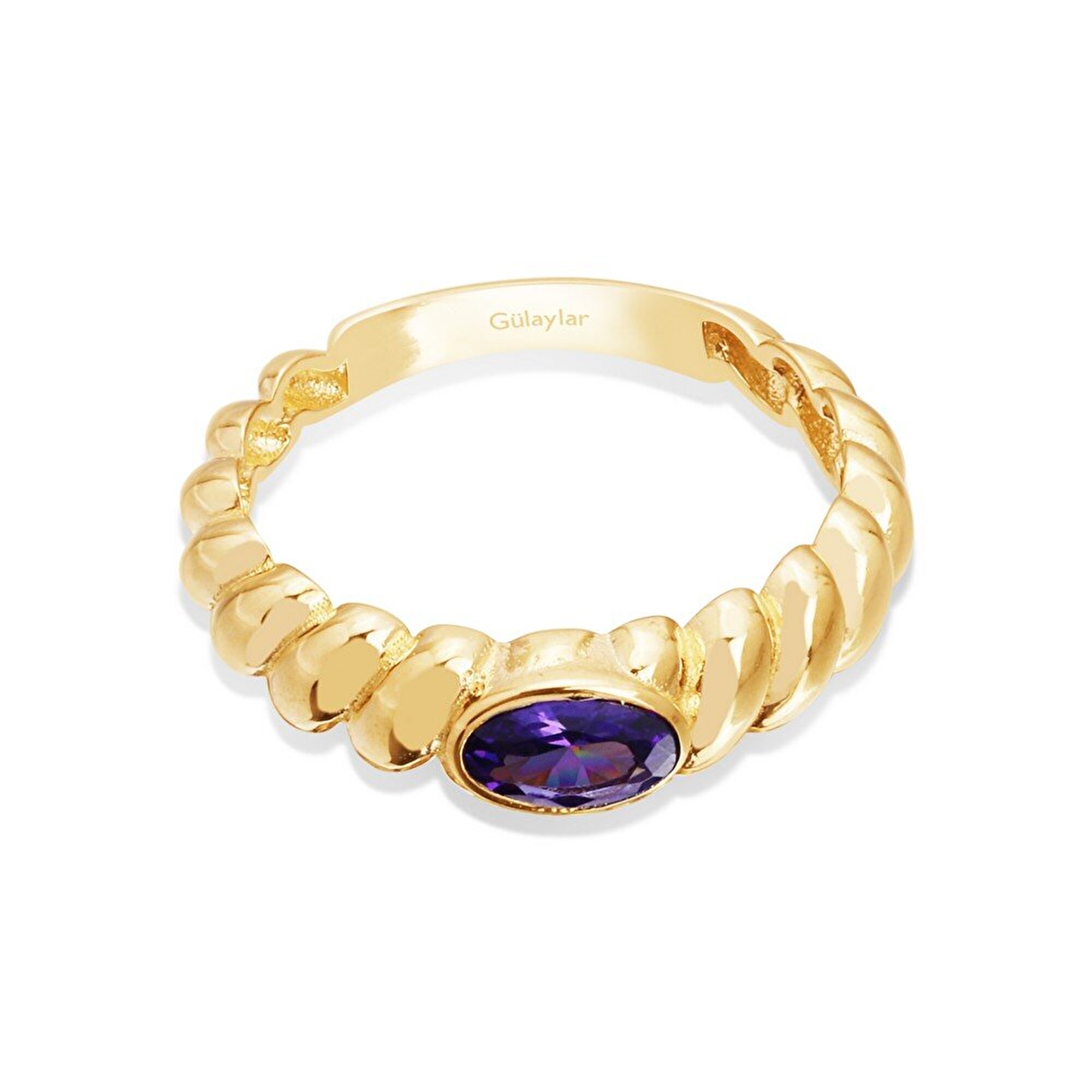 14 Ayar Sarı Altın Trend Mor Taşlı Burgu Yüzük