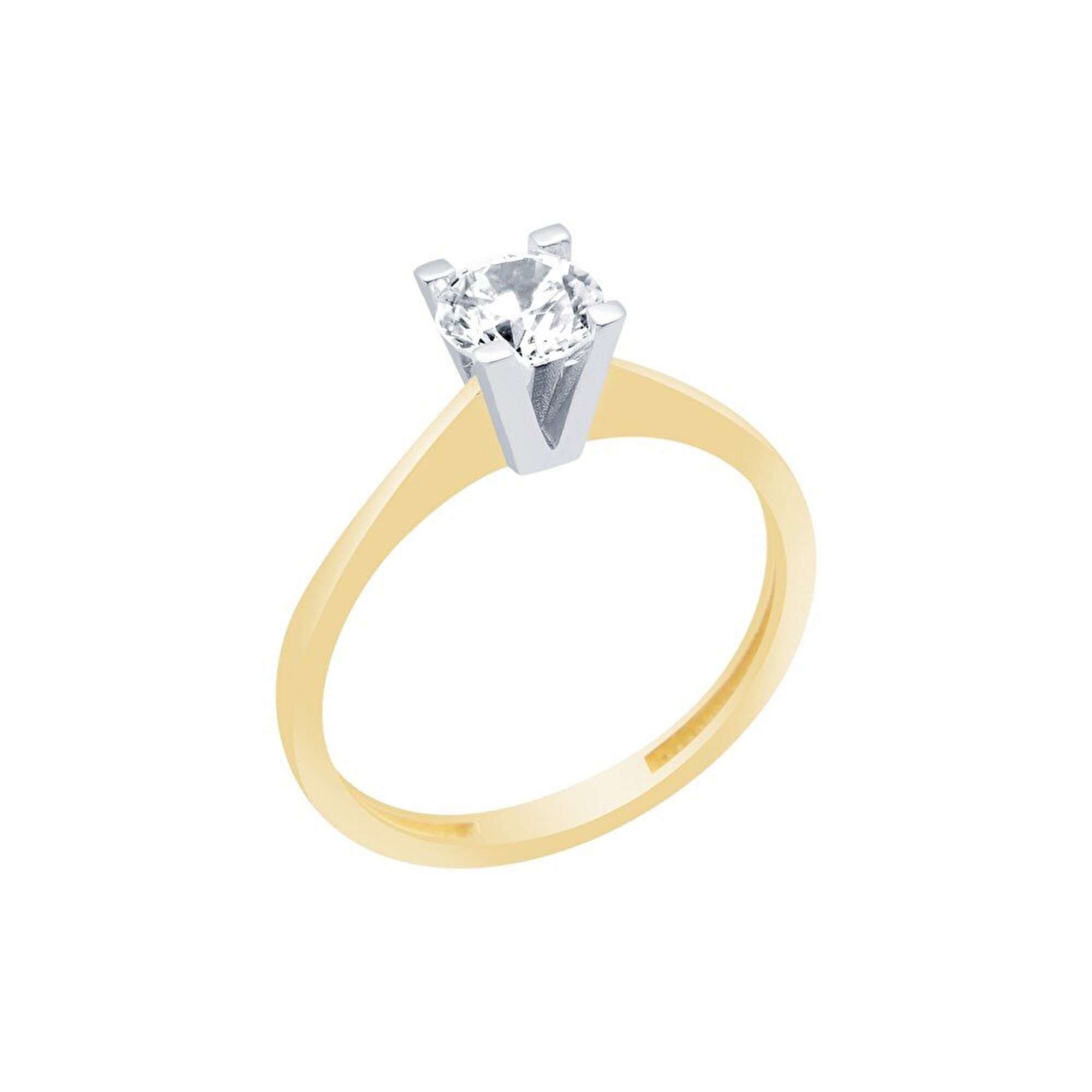 14 Ayar Sarı-Beyaz Altın Tektaş Yüzük