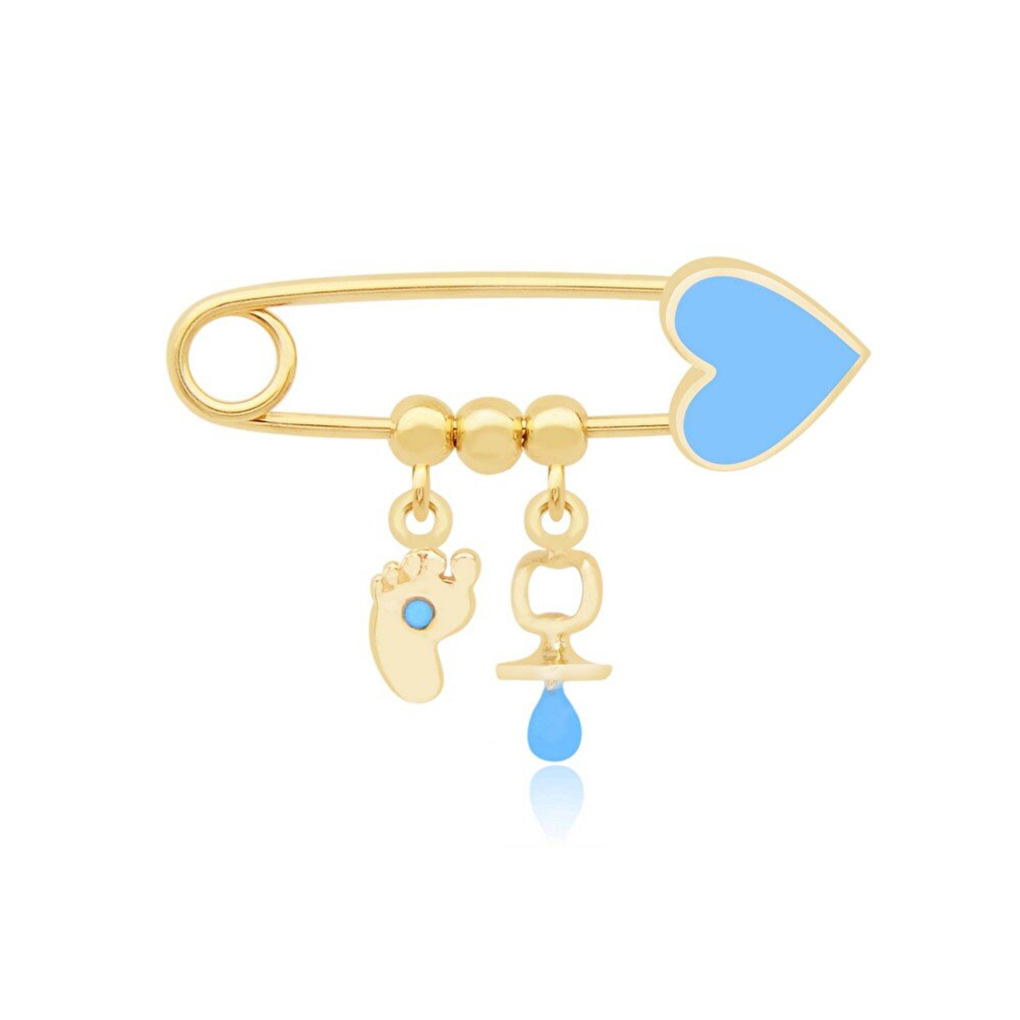 14 Ayar Sarı Altın Mavi Mineli İğne