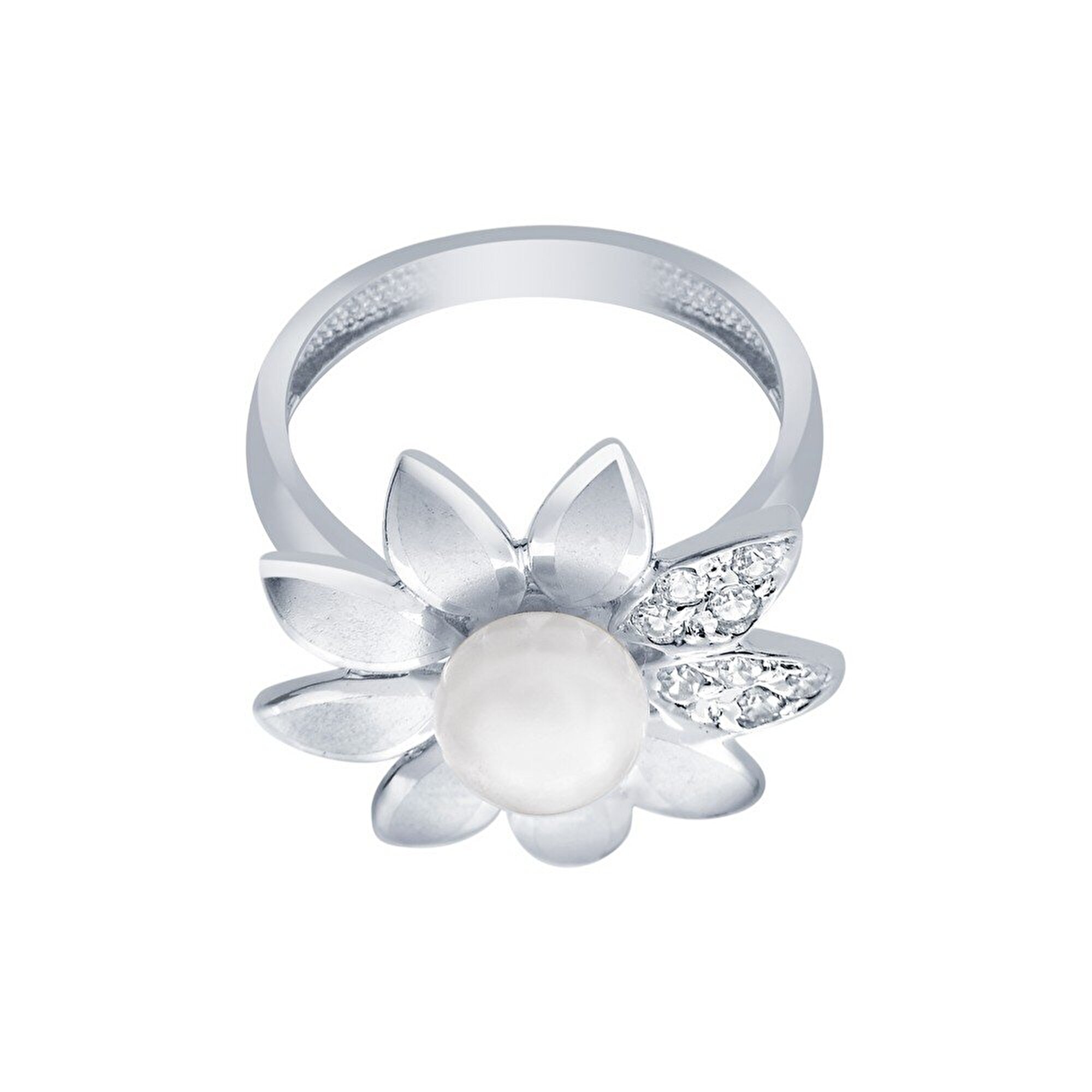 14 Ayar Beyaz Altın İnci Yüzük