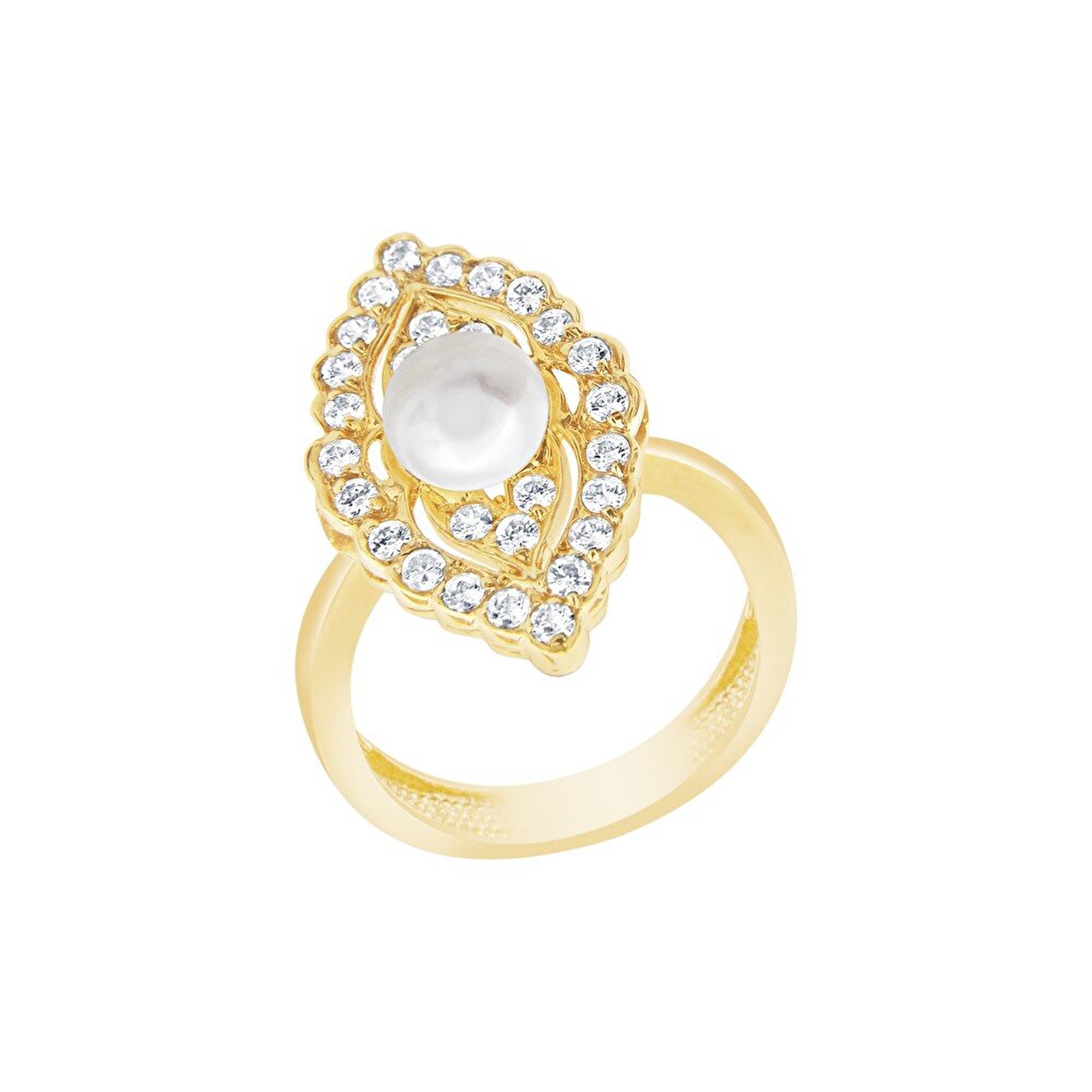 14 Ayar Sarı Altın İnci Yüzük