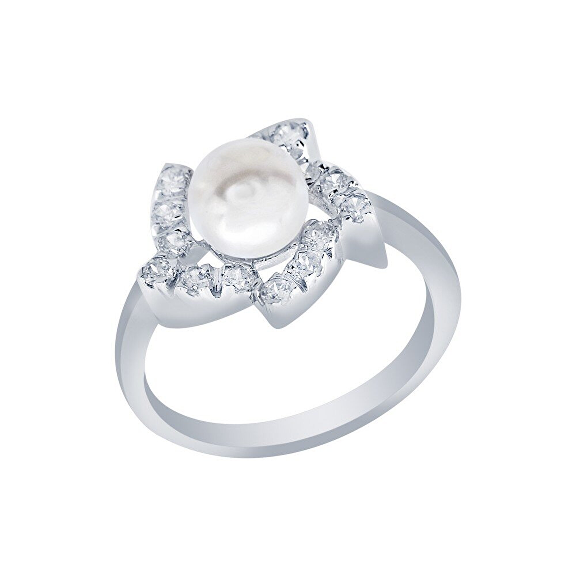 14 Ayar Beyaz Altın İnci Yüzük