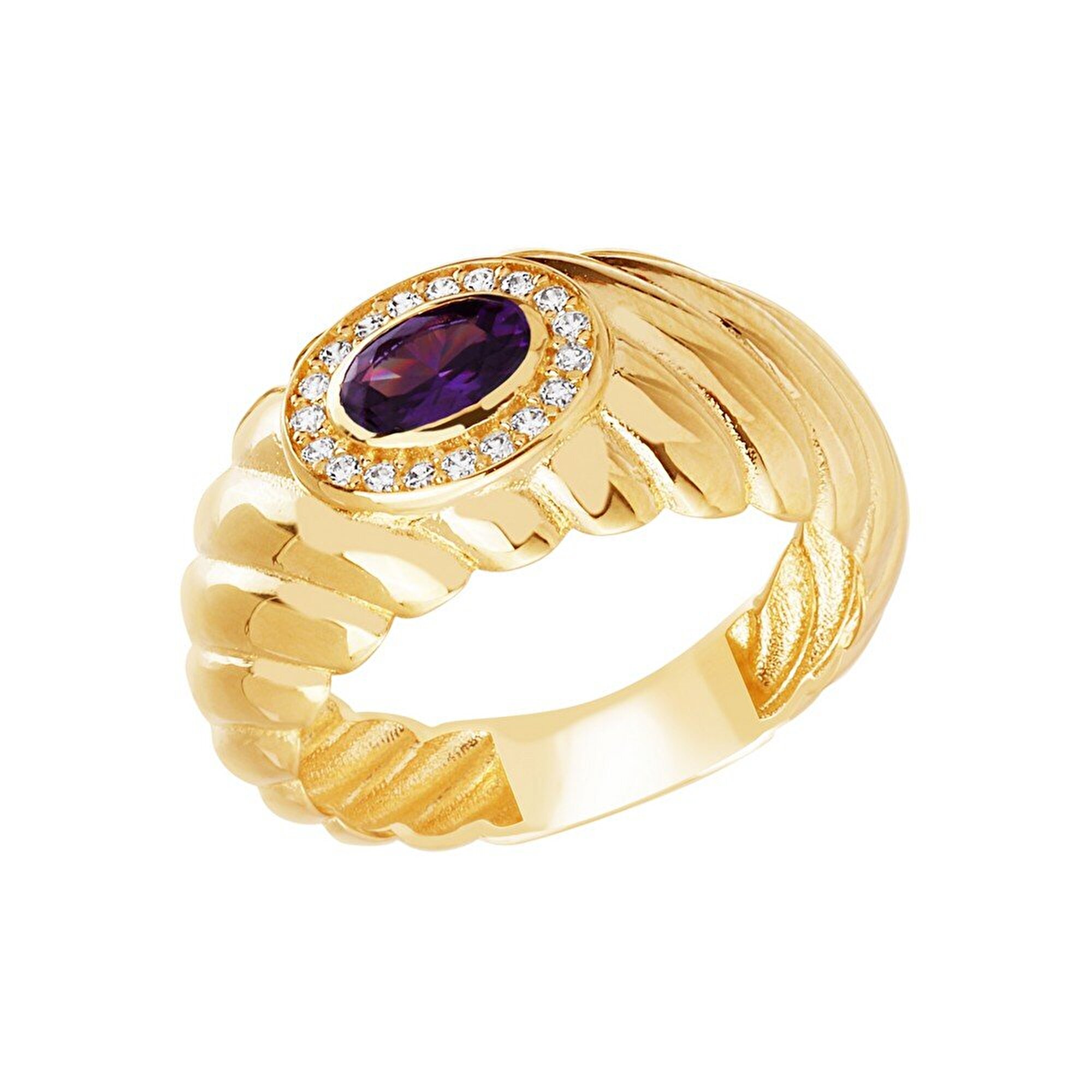 14 Ayar Sarı Altın Trend Mor Taşlı Burgu Yüzük