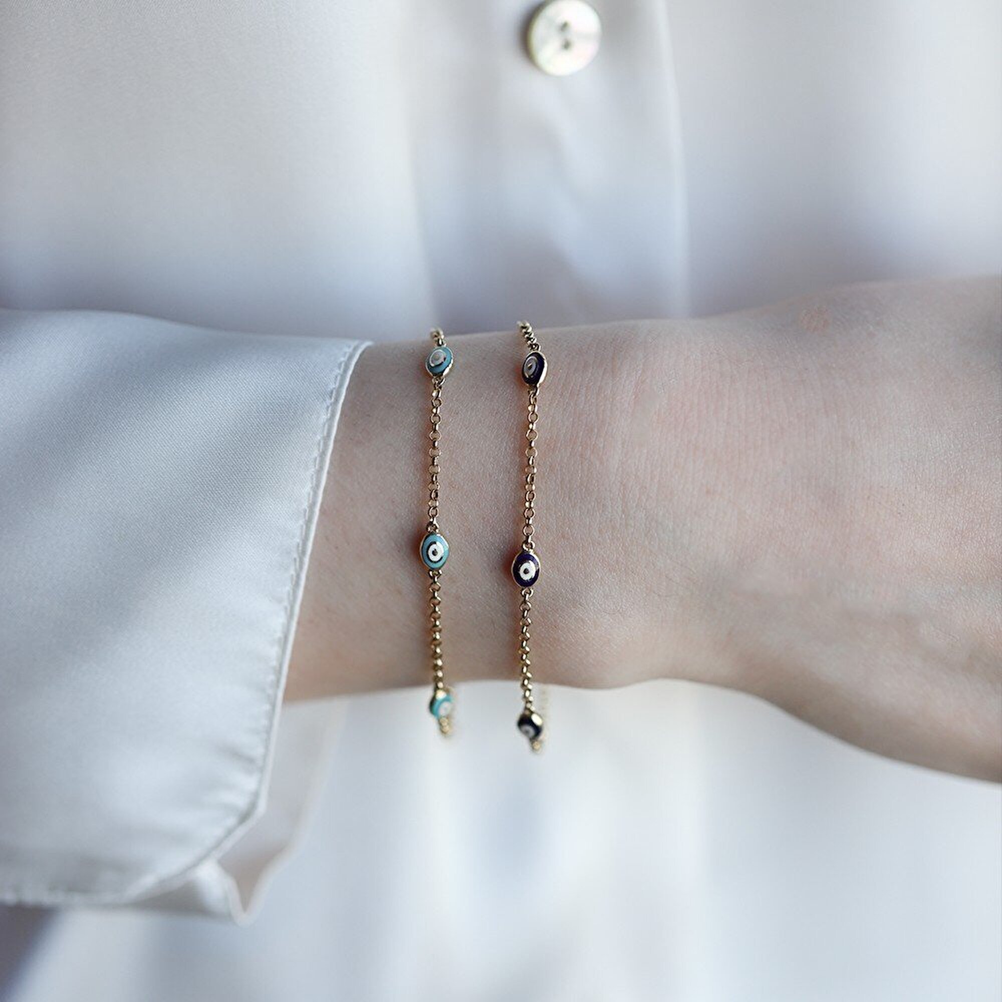 14 Ayar Sarı Altın Nazar Boncuklu Bileklik