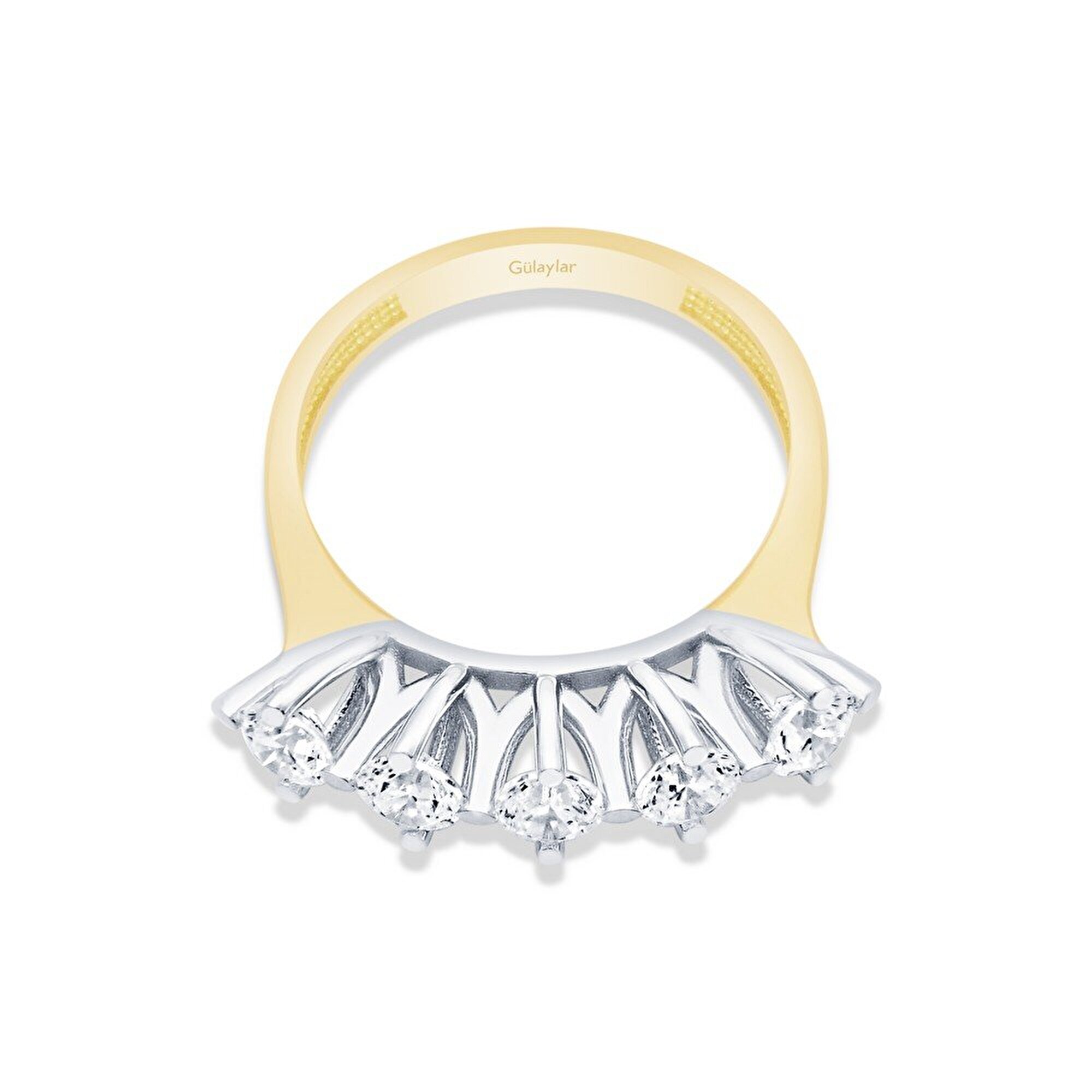 14 Ayar Sarı-Beyaz Altın Beştaş Yüzük