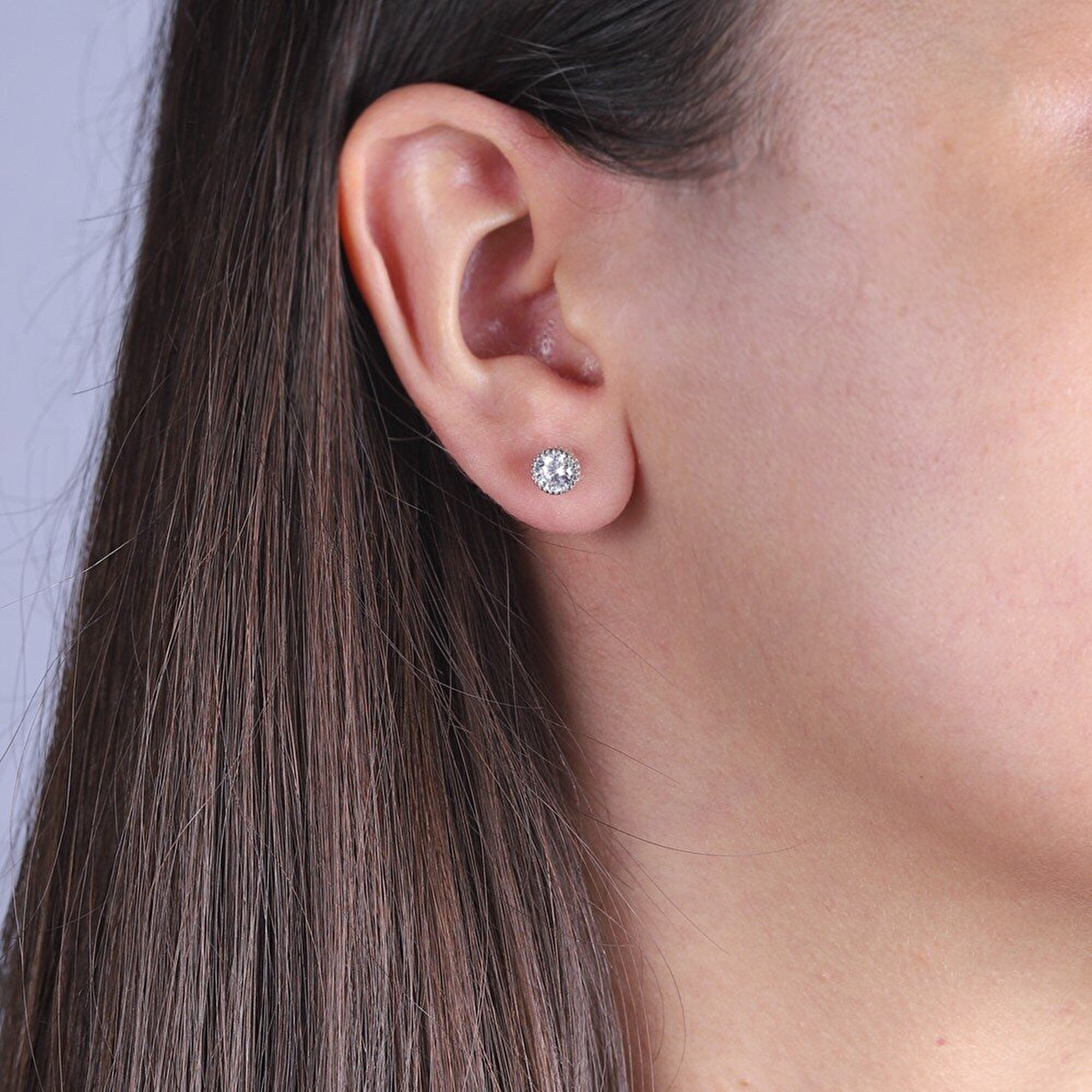 14 Ayar Beyaz Altın Tektaş Küpe