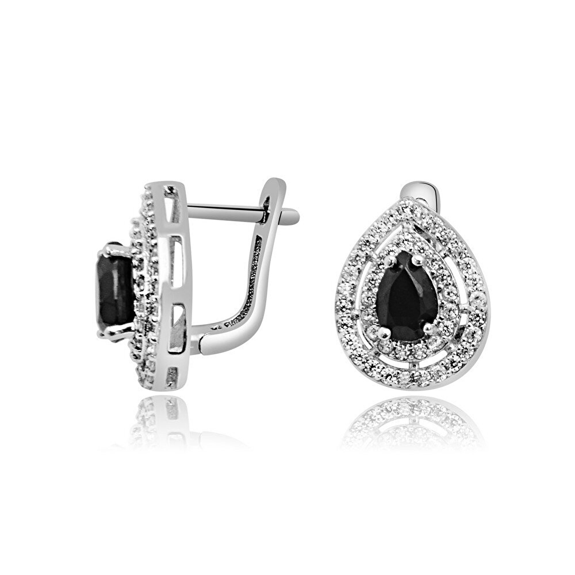 14 Ayar Beyaz Altın Siyah Taşlı Küpe