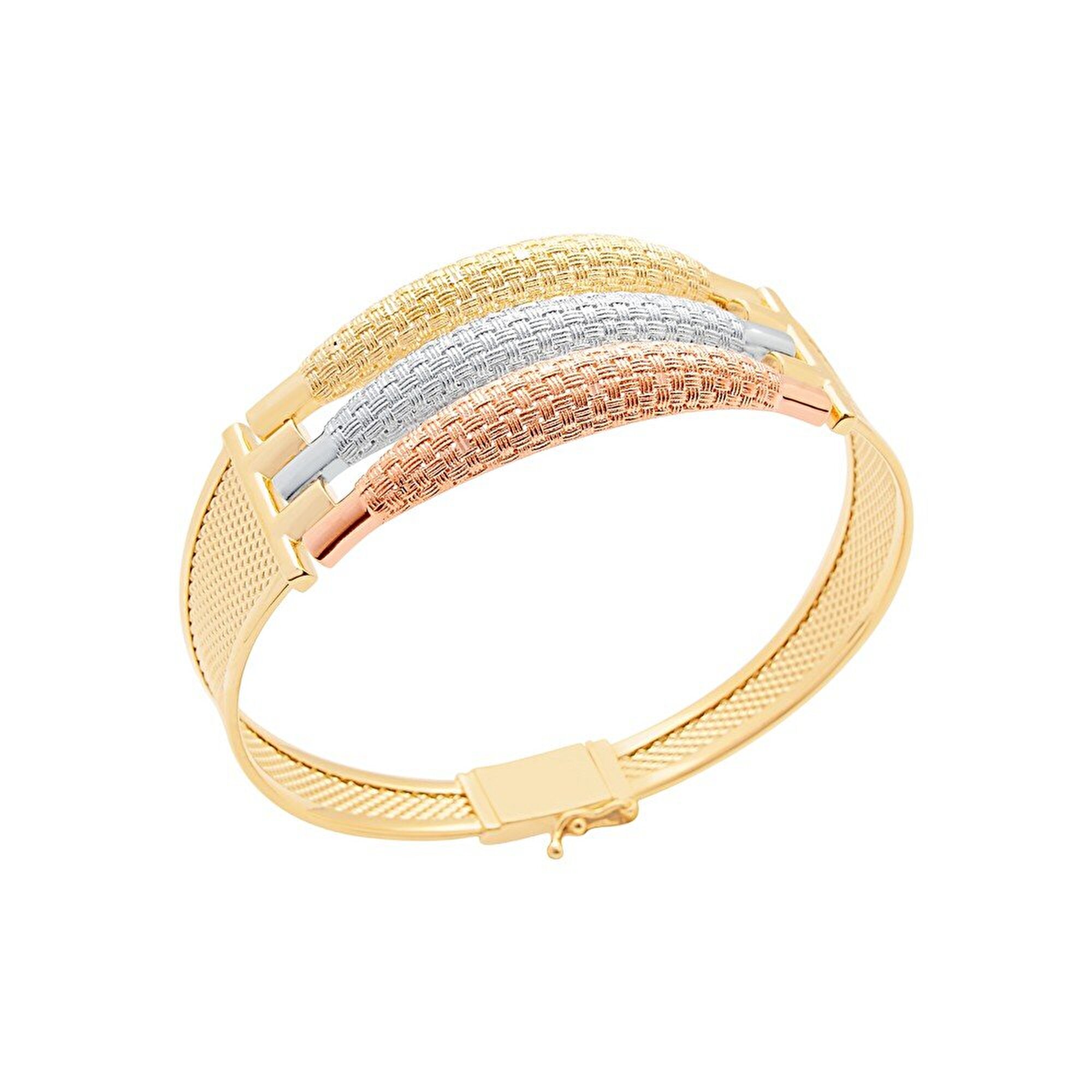 14 Ayar 3 Renkli Altın Taşsız Kelepçe Bilezik