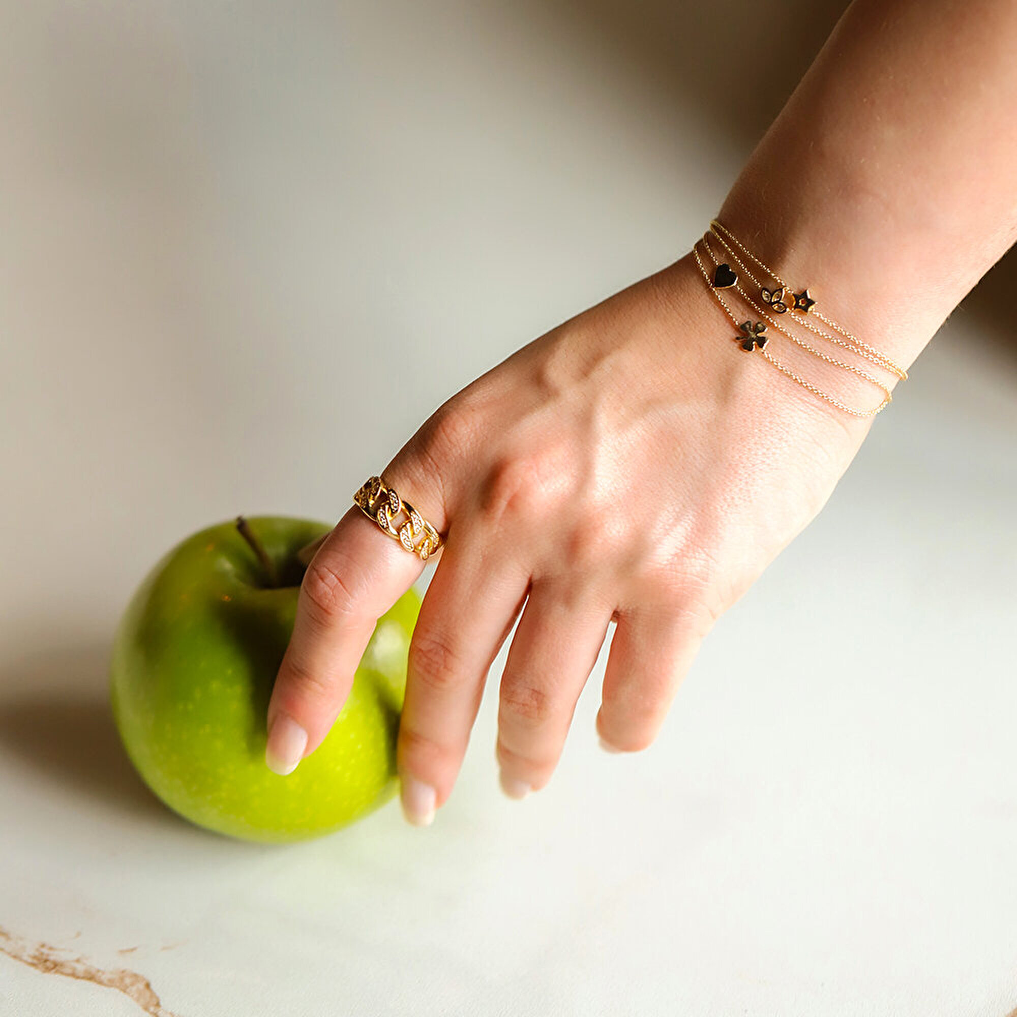 14 Ayar Sarı Altın Trend Zincir Yüzük