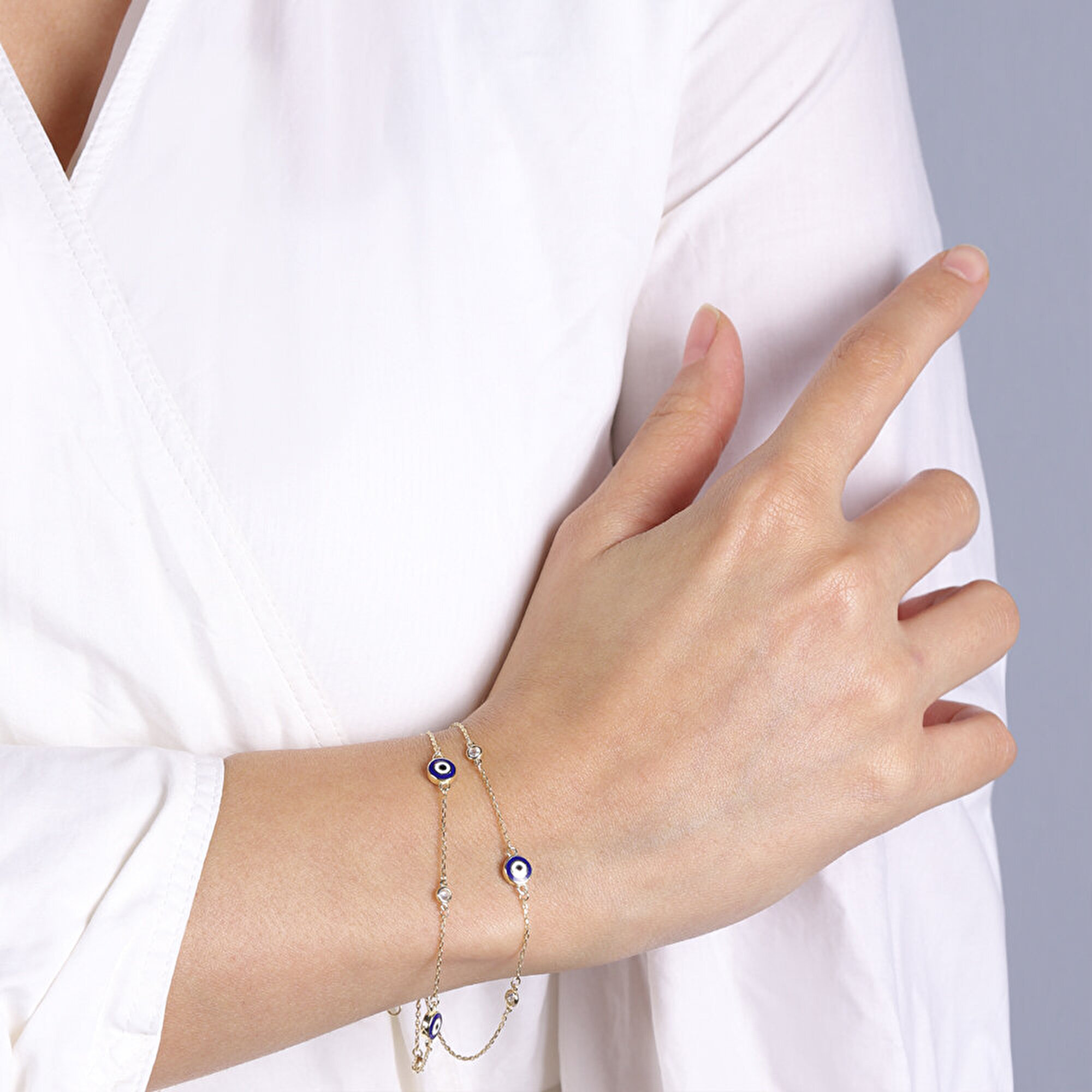 14 Ayar Sarı Altın Nazar Boncuklu Bileklik