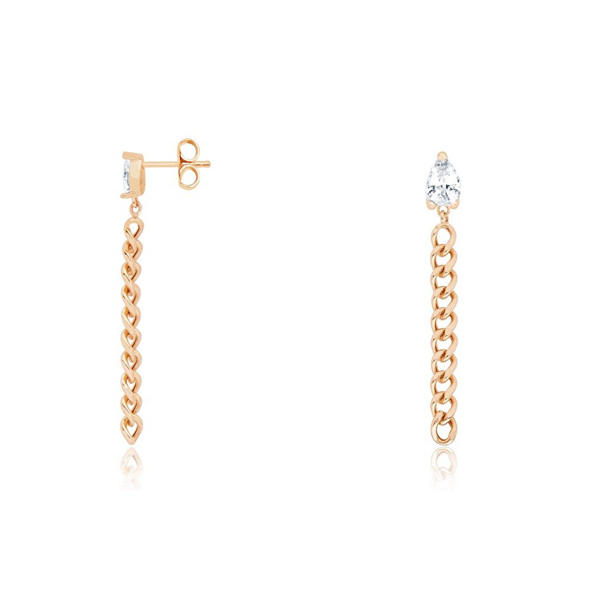 14 Ayar Rose Altın Damla Taşlı Zincir Küpe