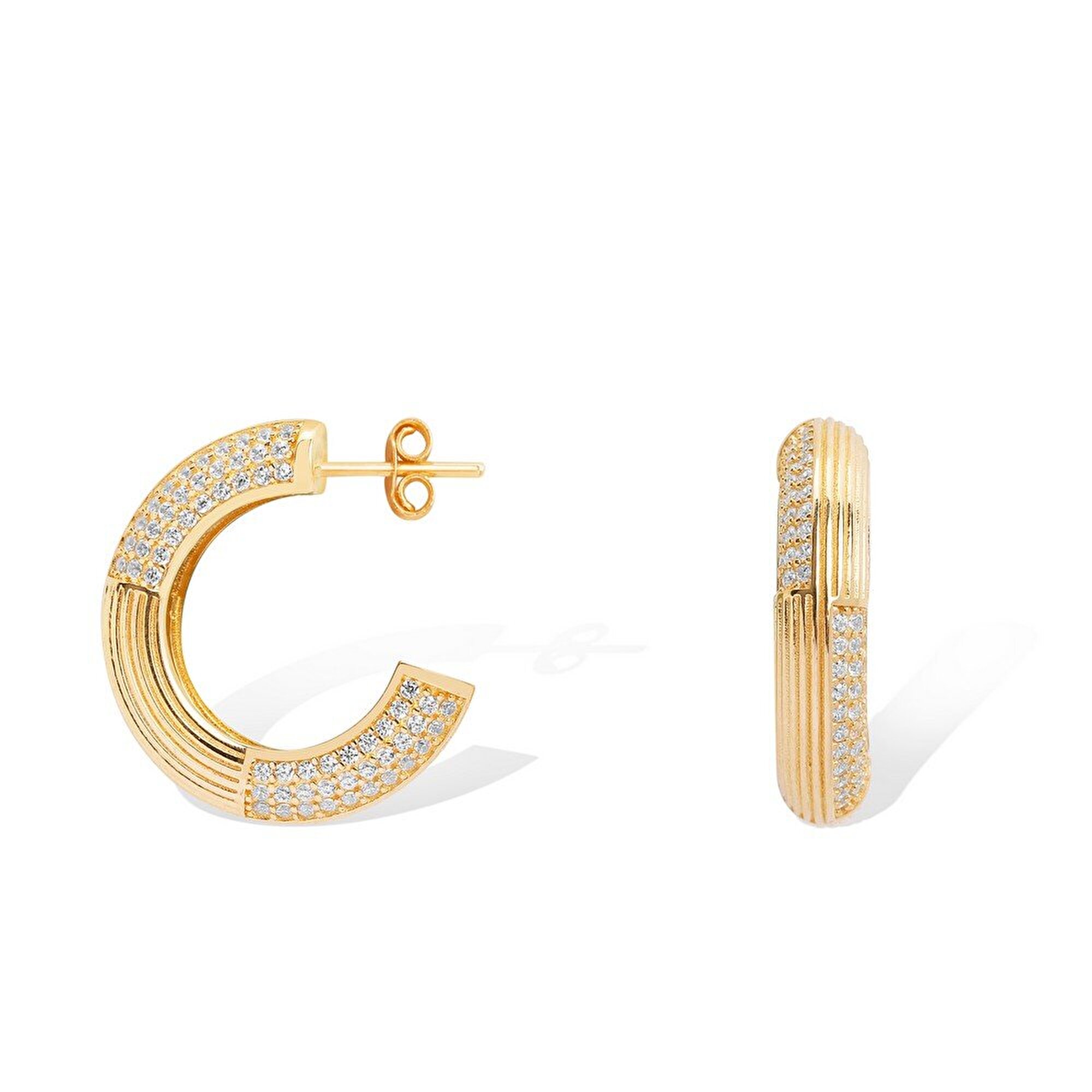 14 Ayar Sarı Altın Taşlı Halka Küpe