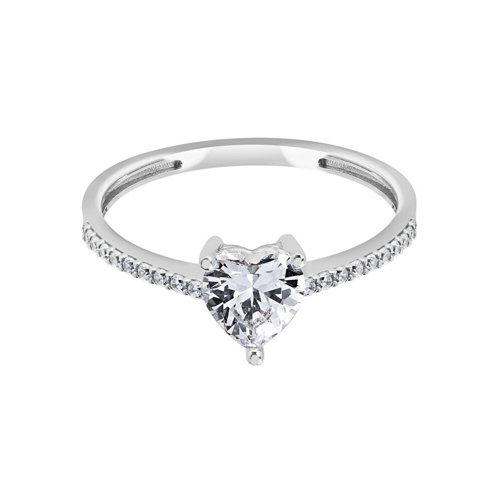 8 Ayar Beyaz Altın Tektaş Kalp Yüzük