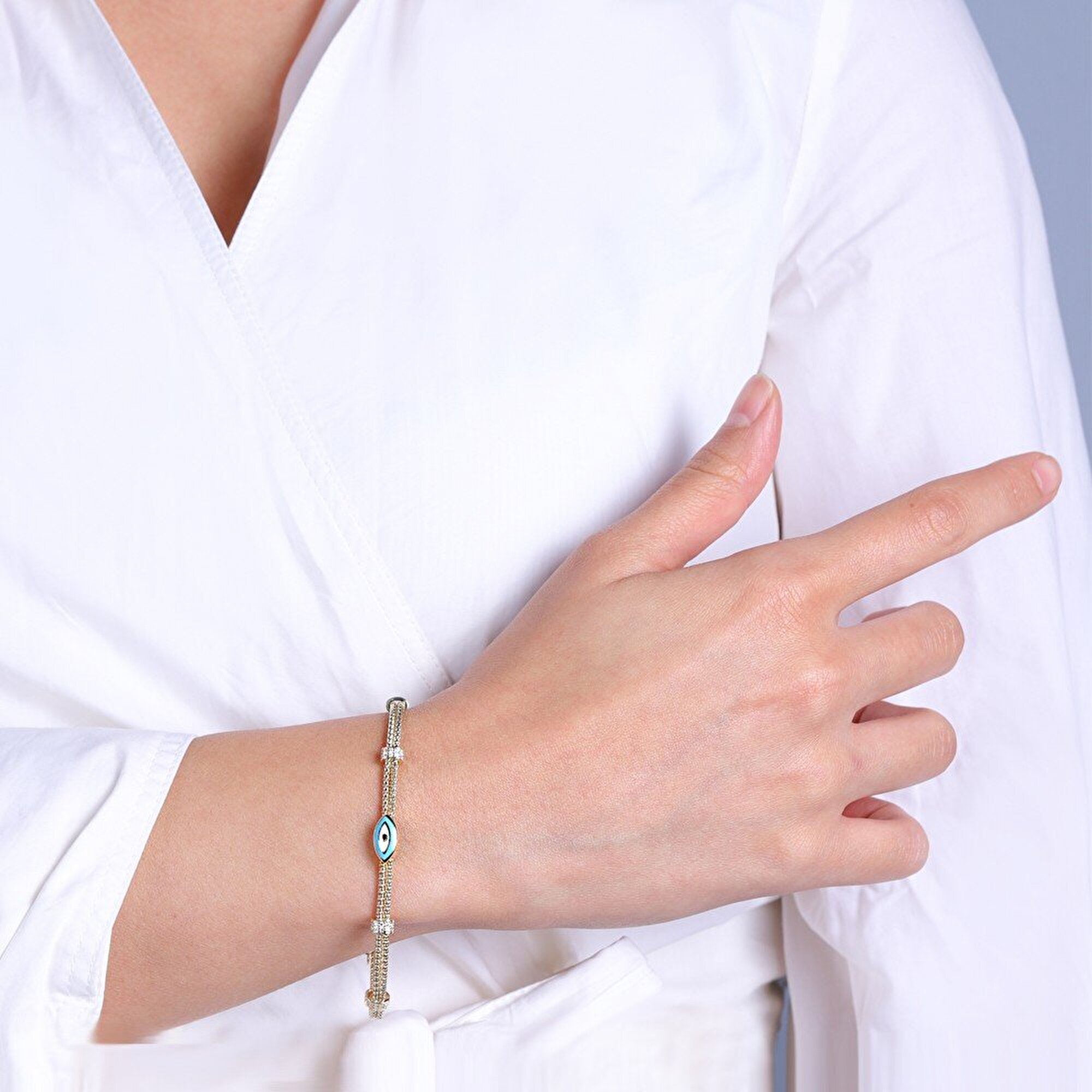 14 Ayar Sarı Altın Nazar Boncuklu Bileklik