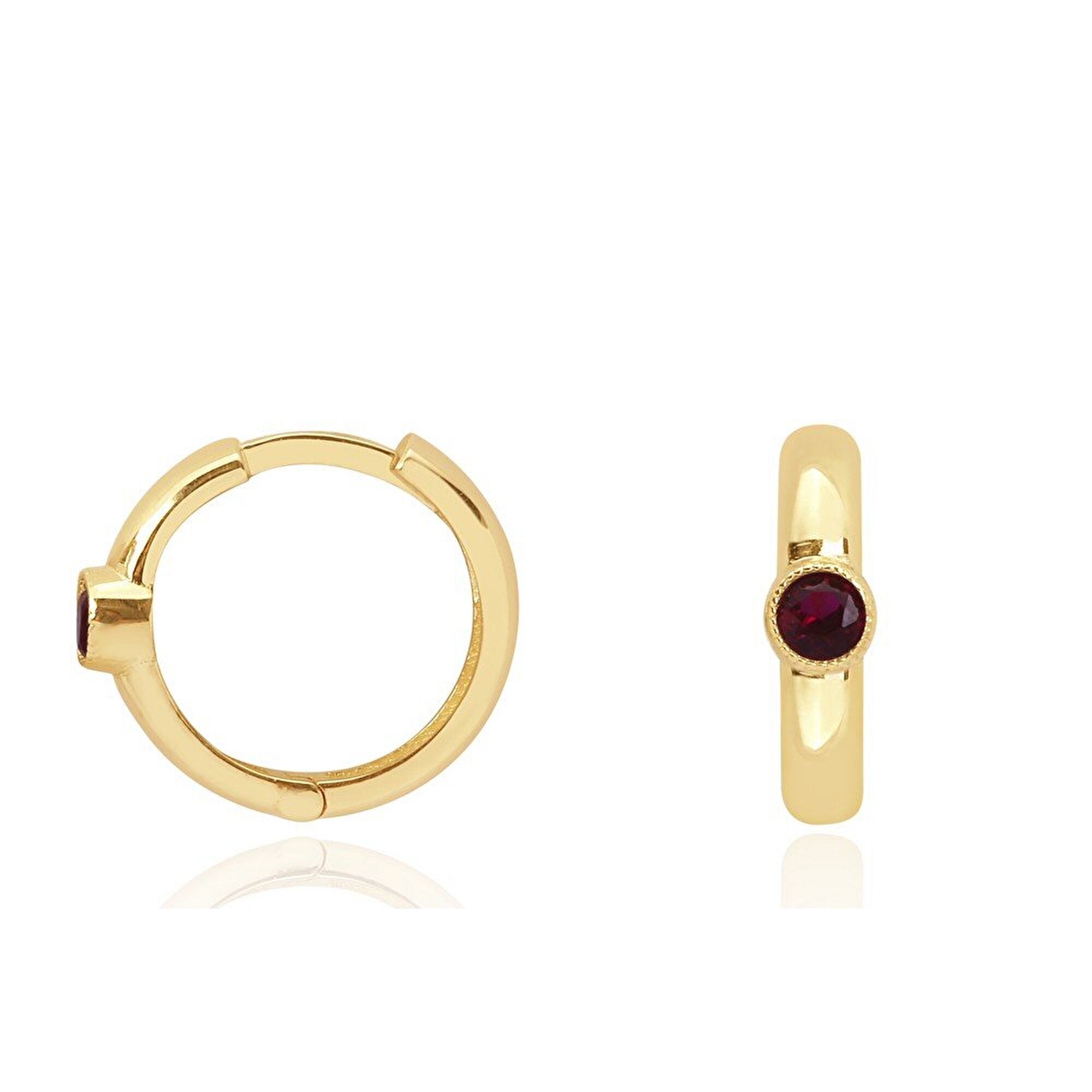 14 Ayar Sarı Altın Trend Kırmızı Taşlı Küpe