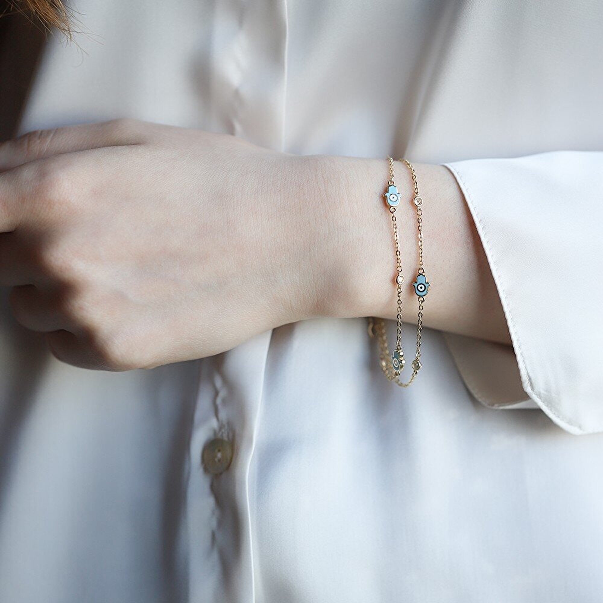 14 Ayar Sarı Altın Fatma Ana Eli Figürlü Bileklik