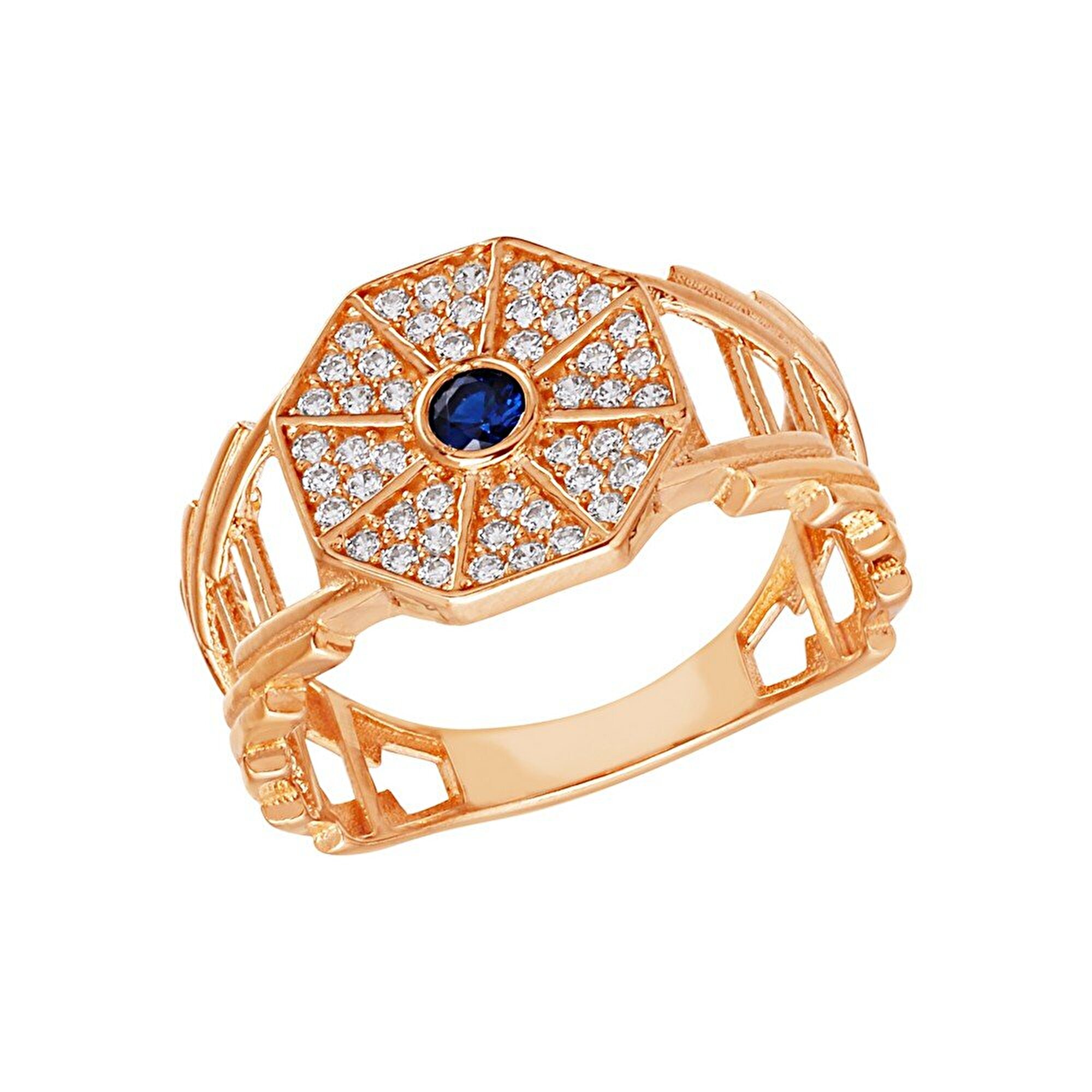 14 Ayar Rose Altın Mavi Taşlı Yüzük