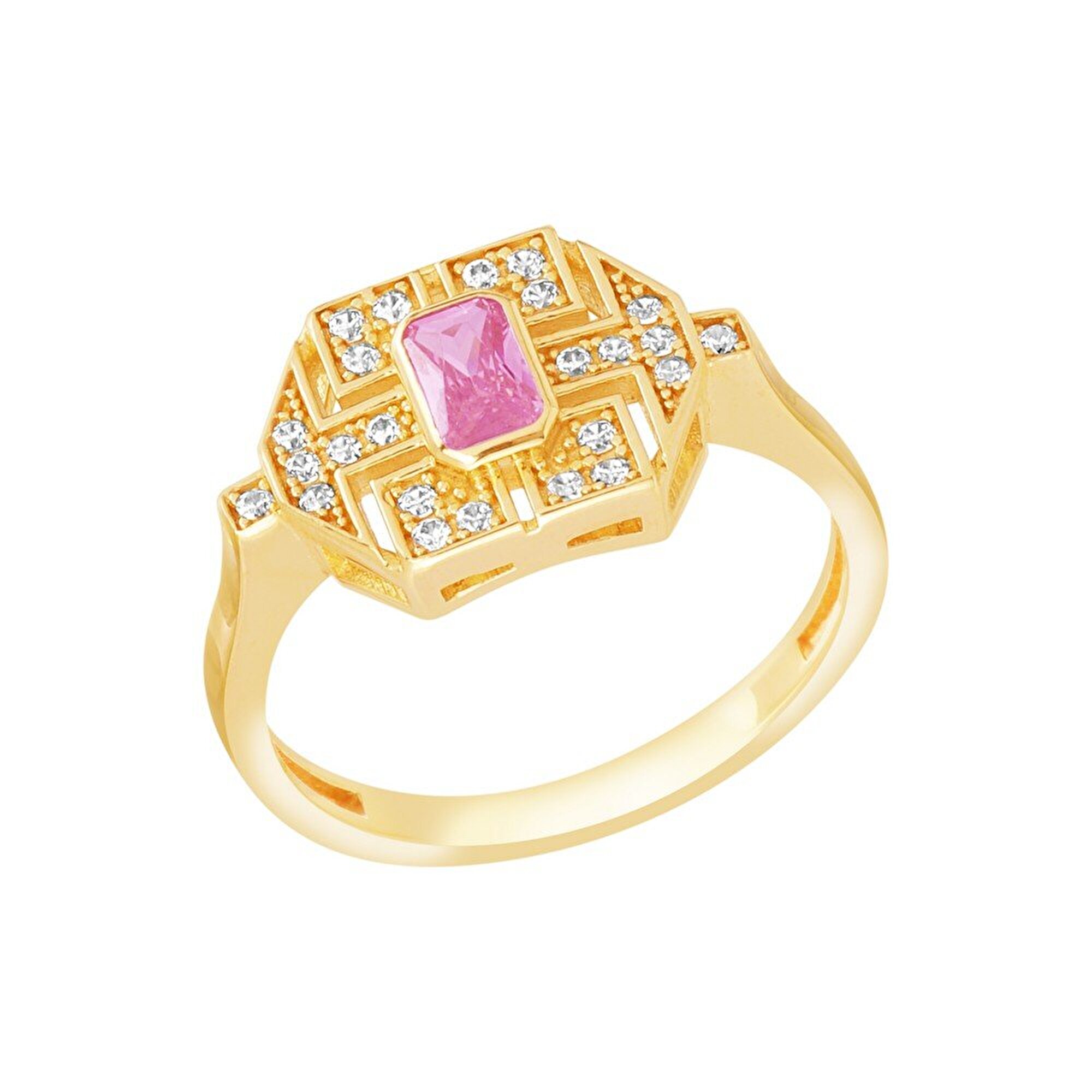 14 Ayar Sarı Altın Trend Pembe Taşlı Yüzük