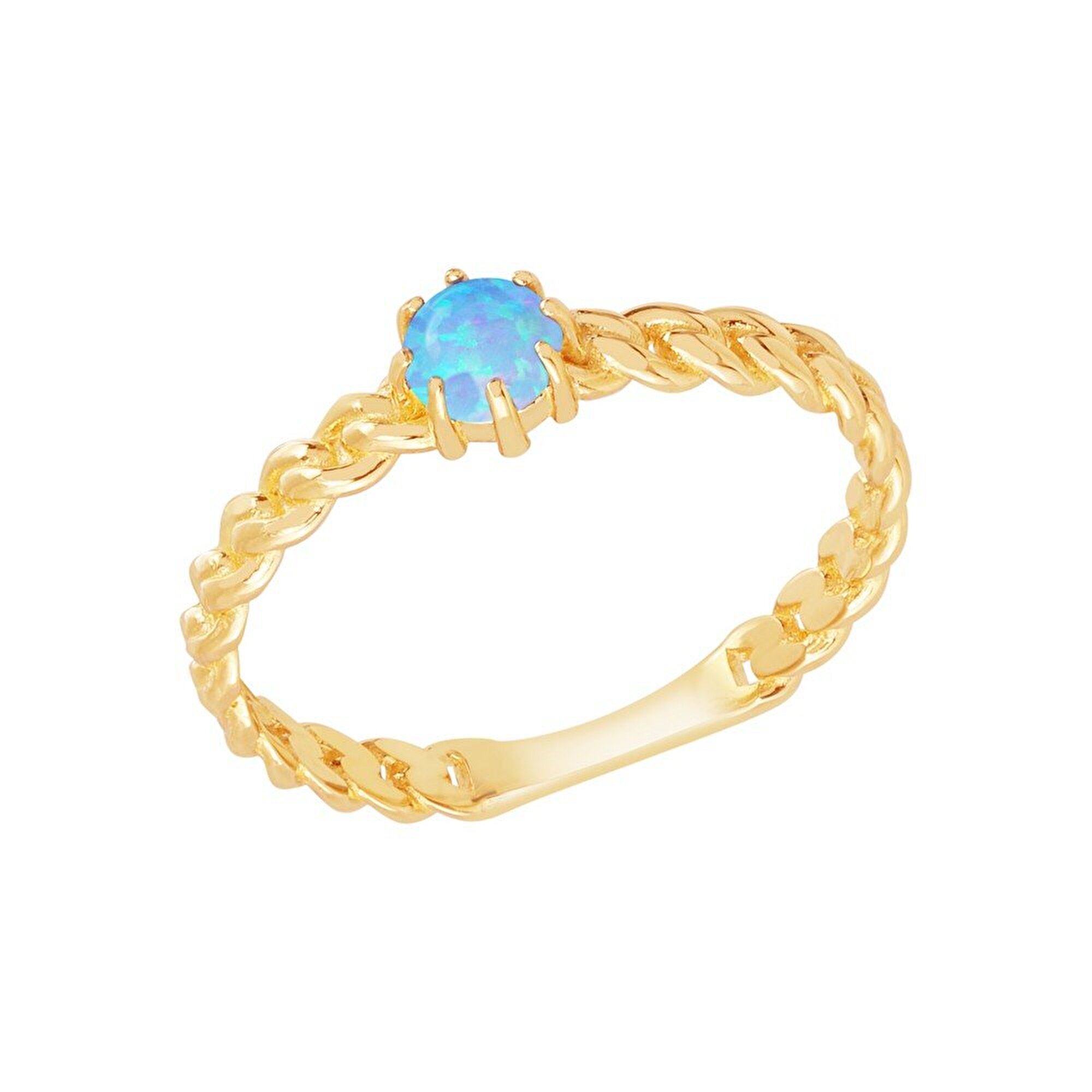 14 Ayar Sarı Altın Mavi Taşlı Trend Yüzük