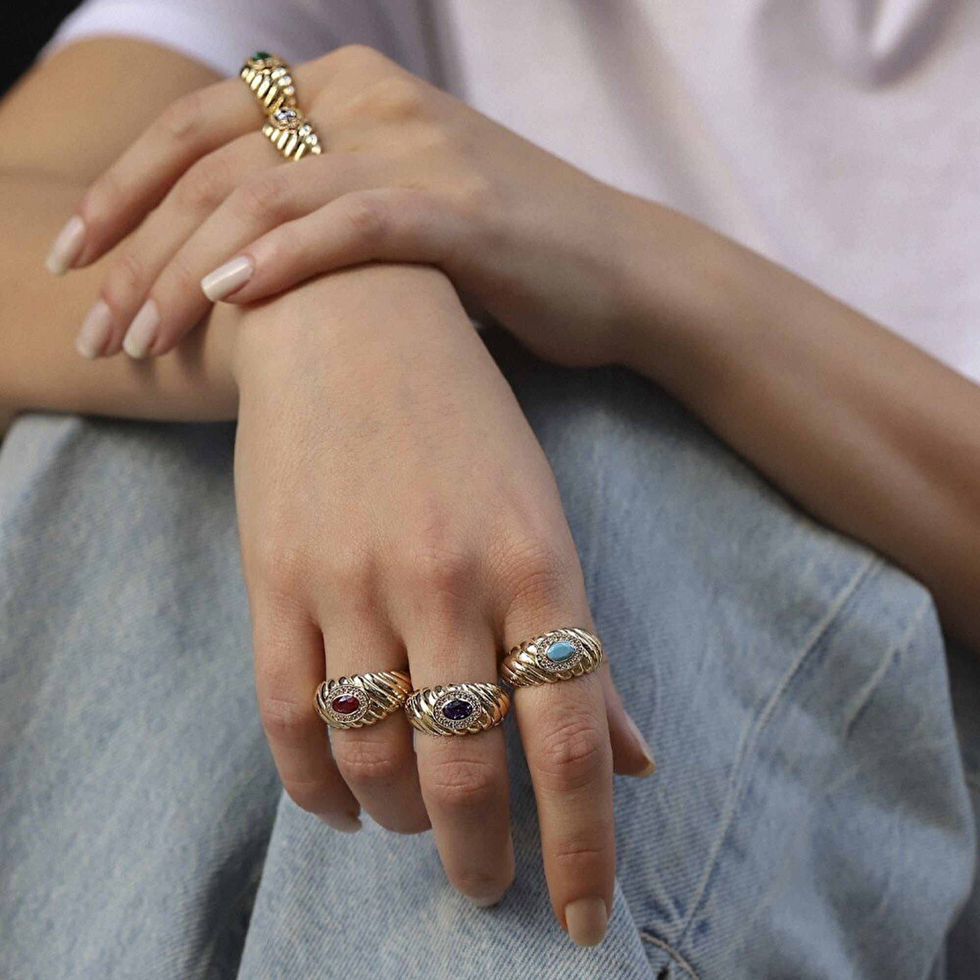 14 Ayar Sarı Altın Firuze Taşlı Burgu Yüzük