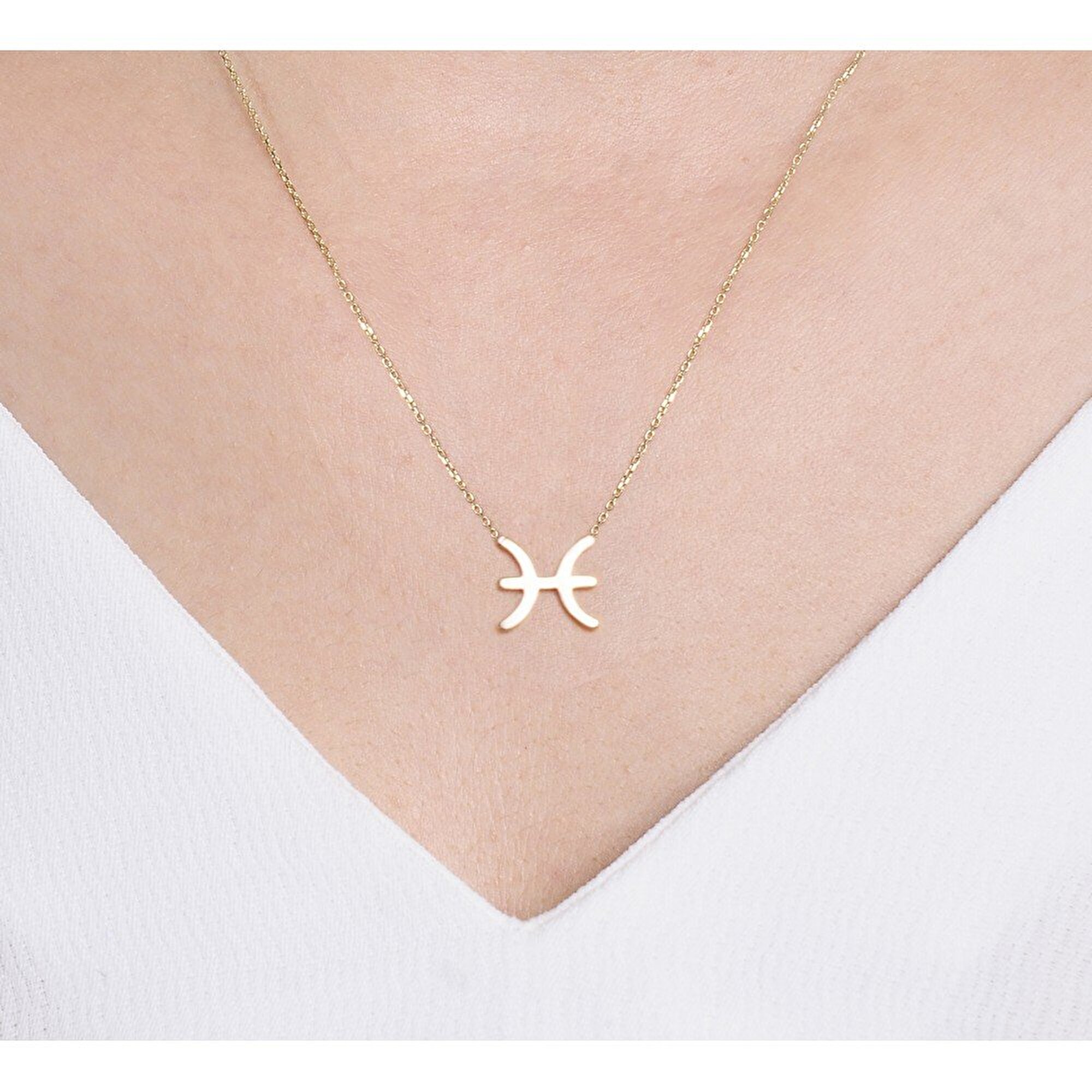 14 Ayar Sarı Altın Balık Burç Kolye