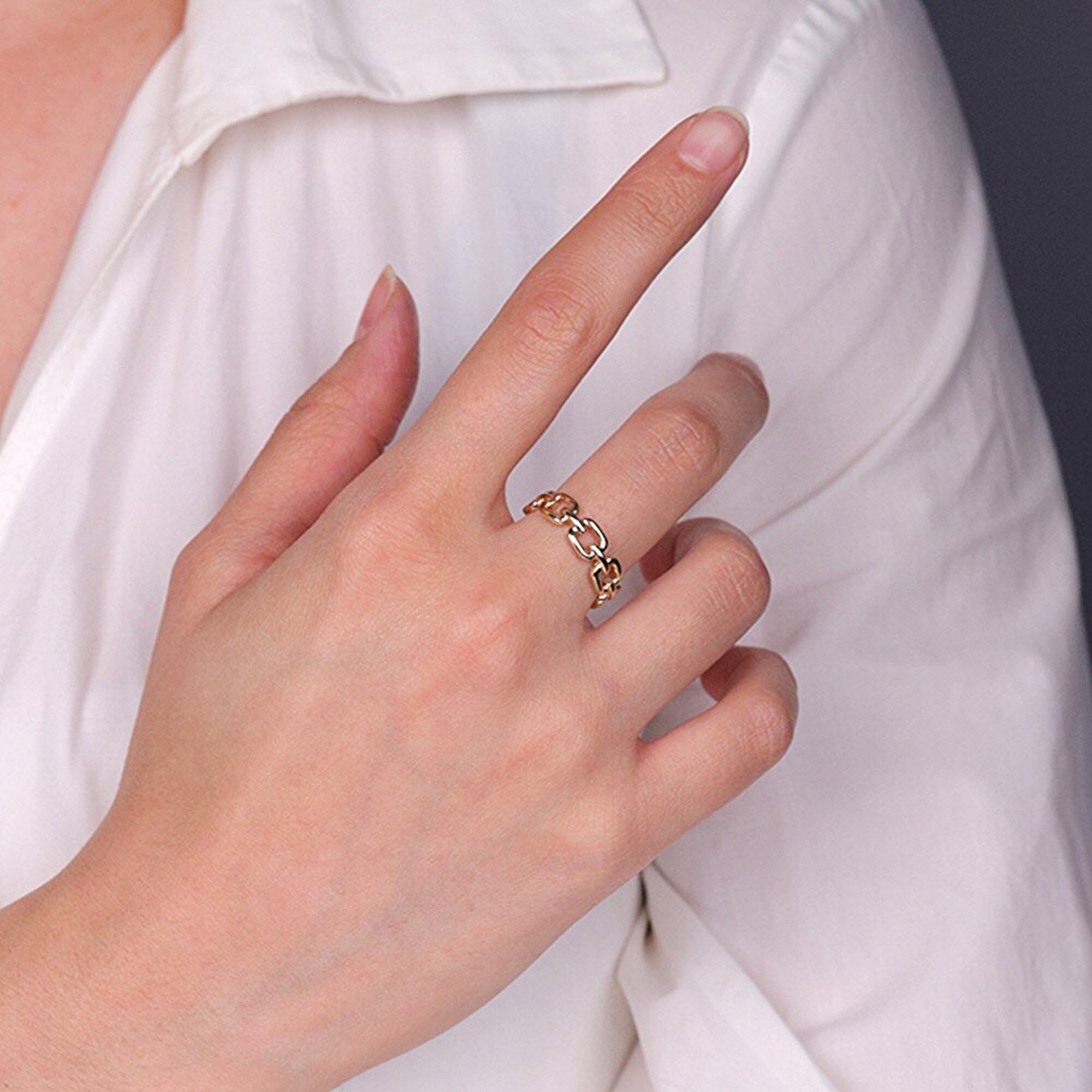 14 Ayar Sarı Altın Trend Zincir Yüzük