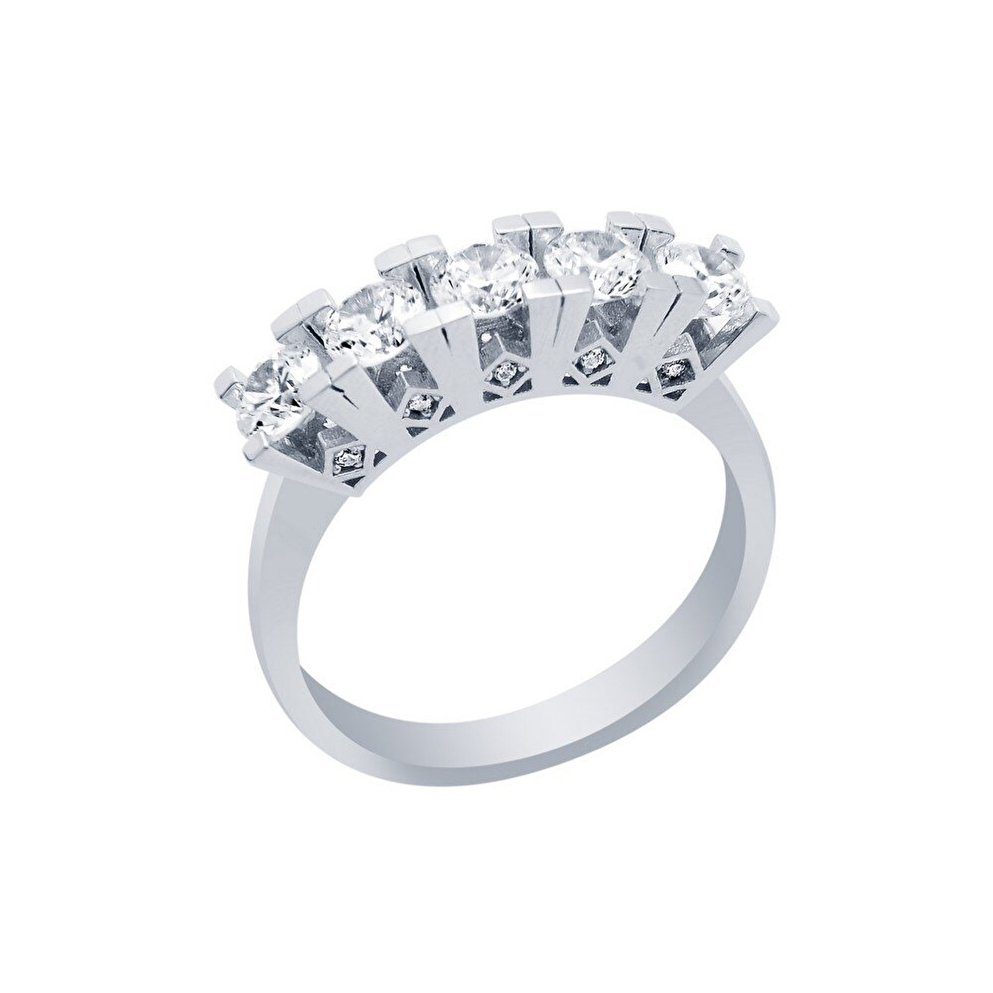 14 Ayar Beyaz Altın Beştaş Yüzük