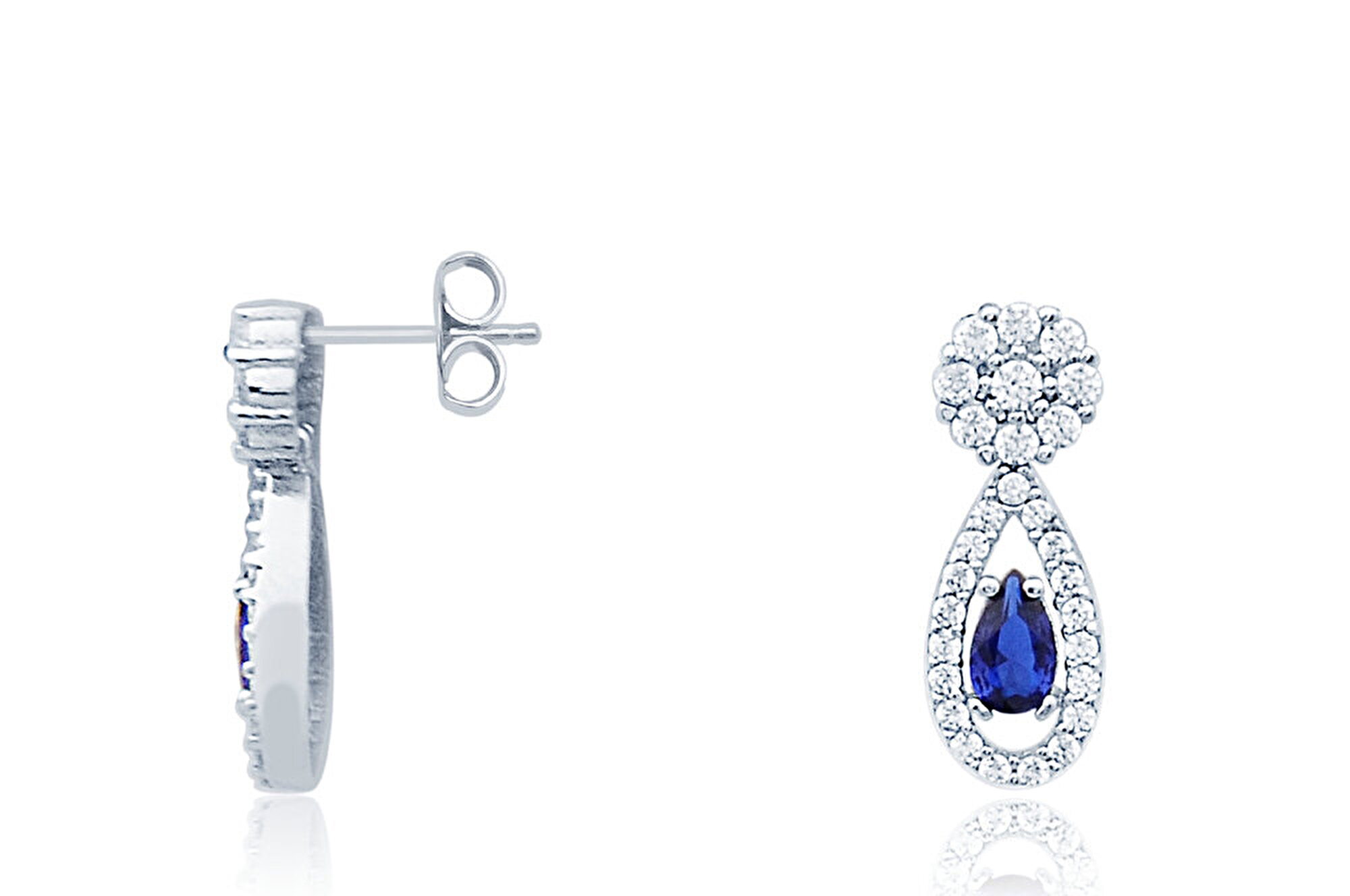 14 Ayar Beyaz Altın Mavi Taşlı Küpe