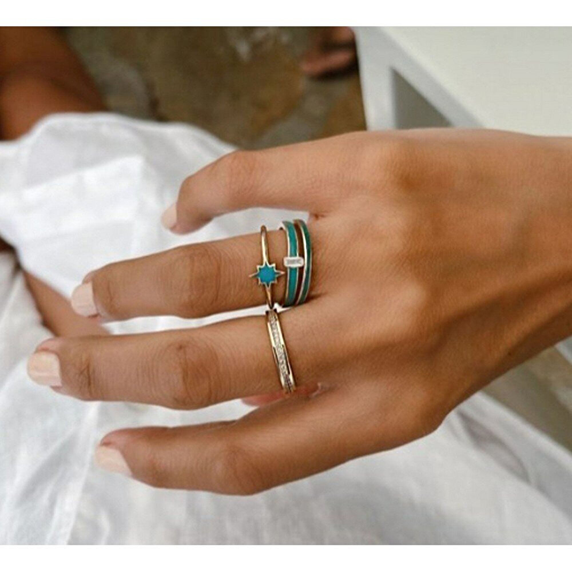 14 Ayar Sarı Altın Mavi Yeşil Kutup Yıldızı Yüzük