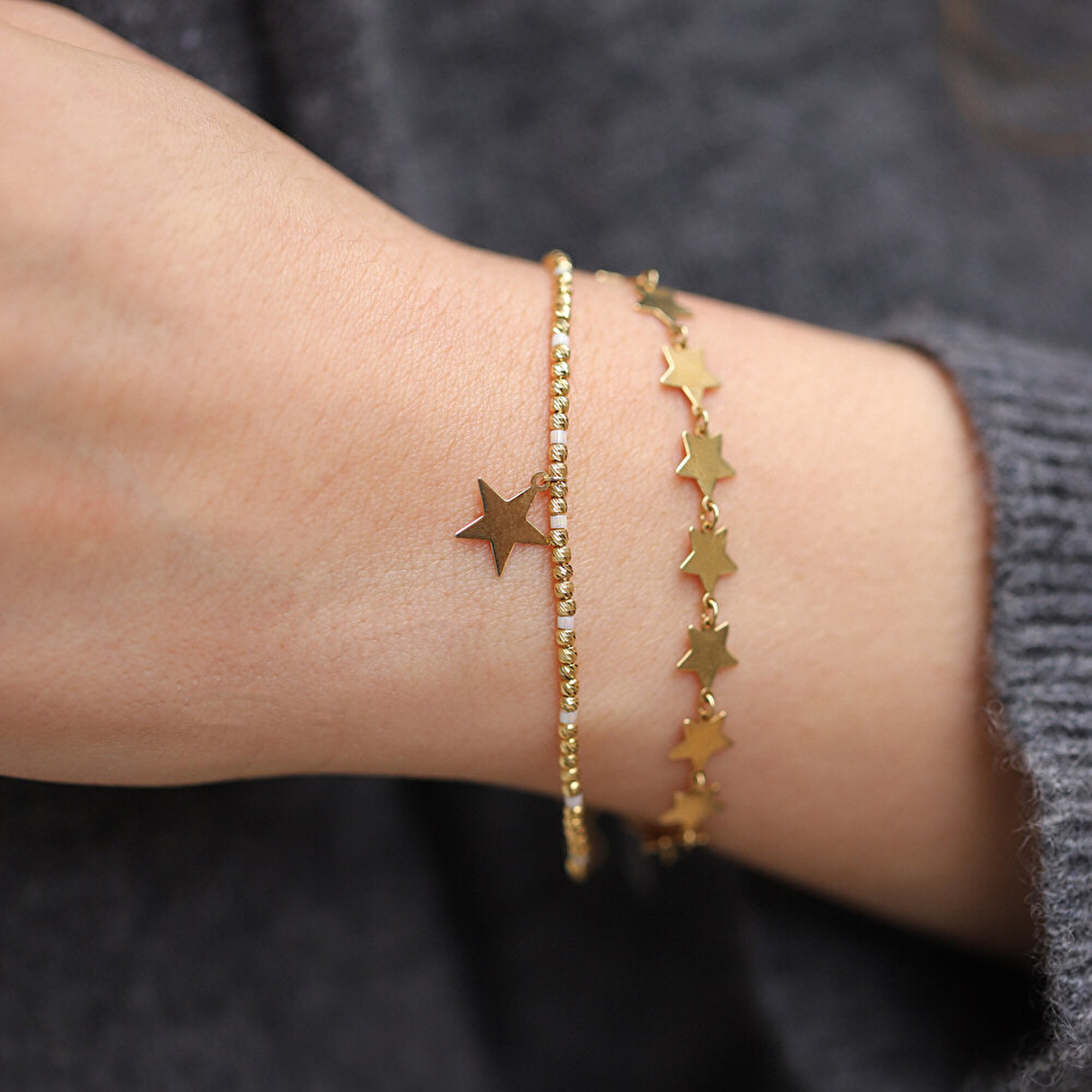 14 Ayar Sarı Altın Yıldız Figürlü Bileklik