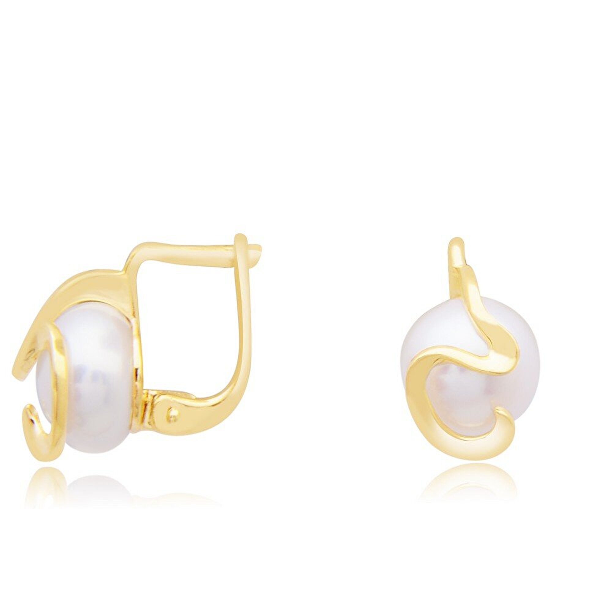 14 Ayar Sarı-Beyaz Altın İnci Küpe