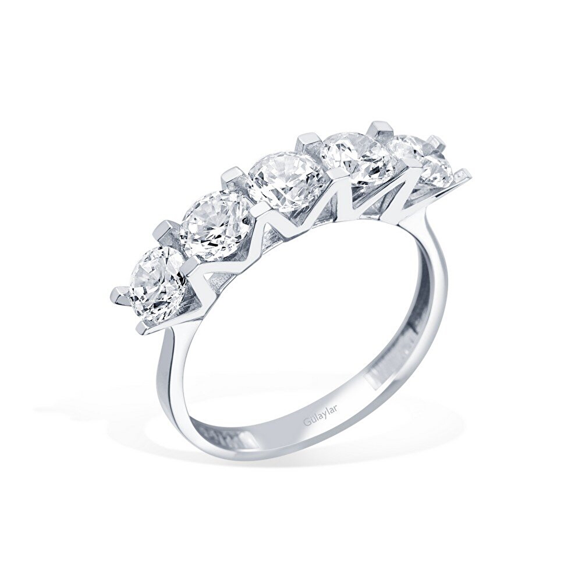 8 Ayar Beyaz Altın Beştaş Yüzük