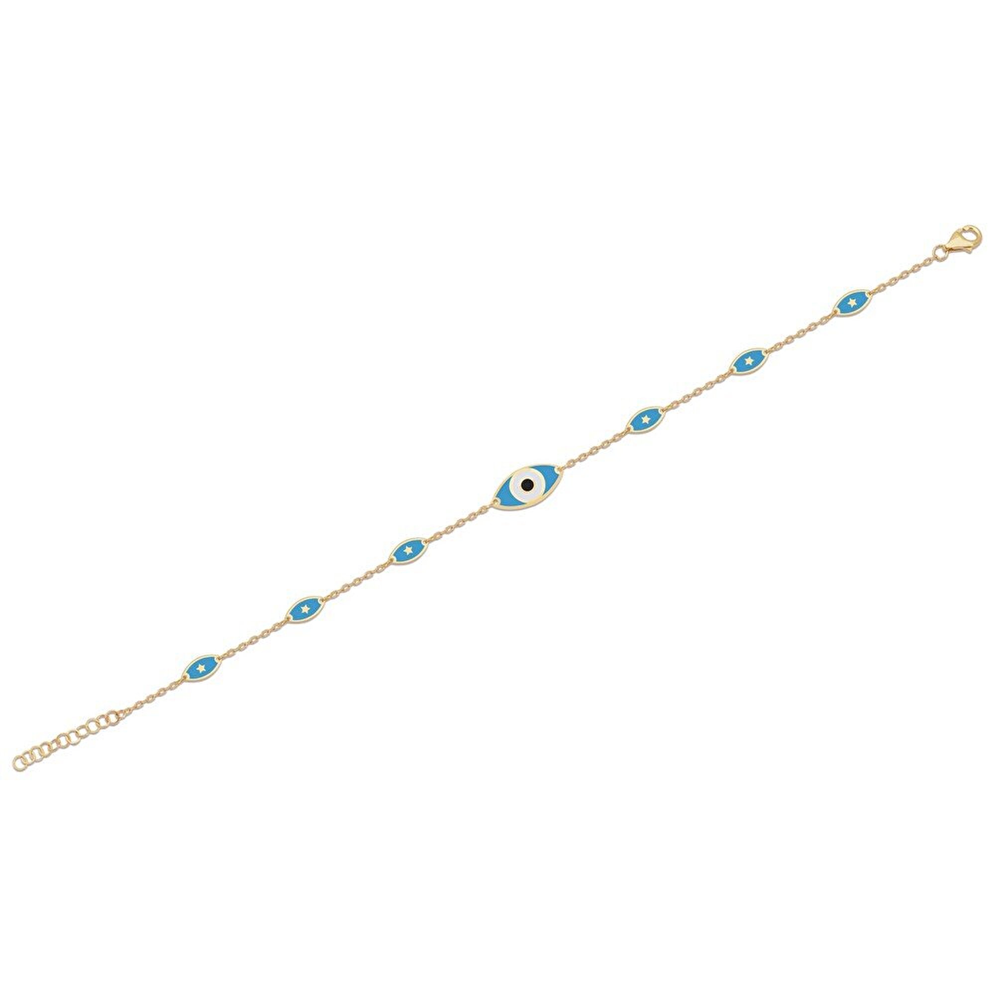 14 Ayar Sarı Altın Mavi Mineli Nazar Boncuklu Bileklik