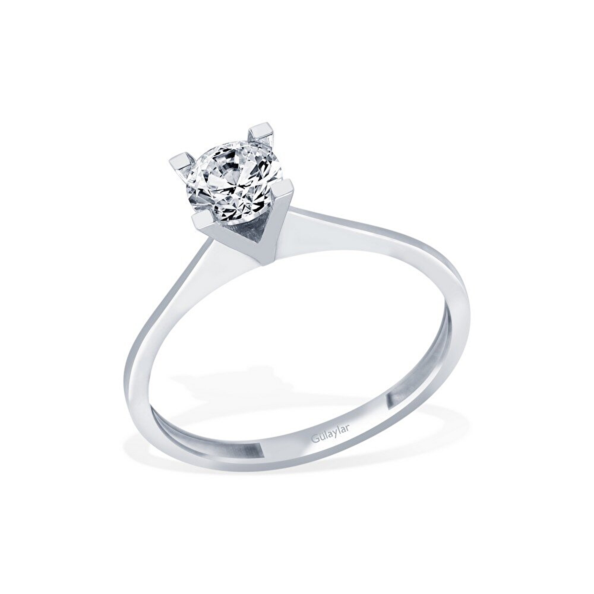 8 Ayar Beyaz Altın Tektaş Yüzük