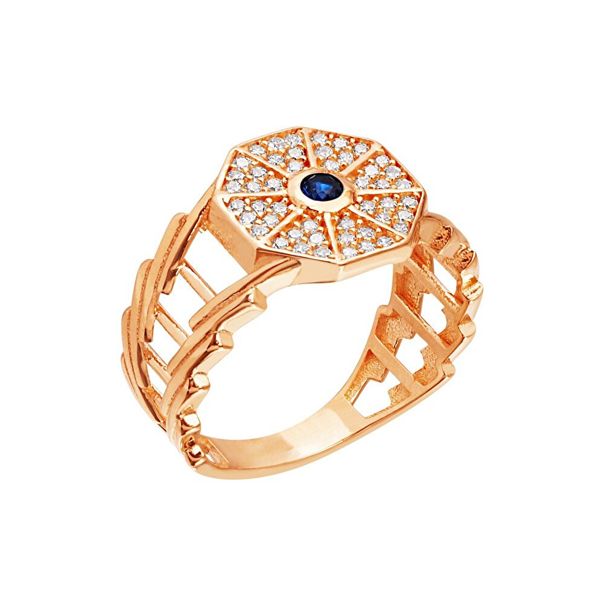 14 Ayar Rose Altın Mavi Taşlı Yüzük