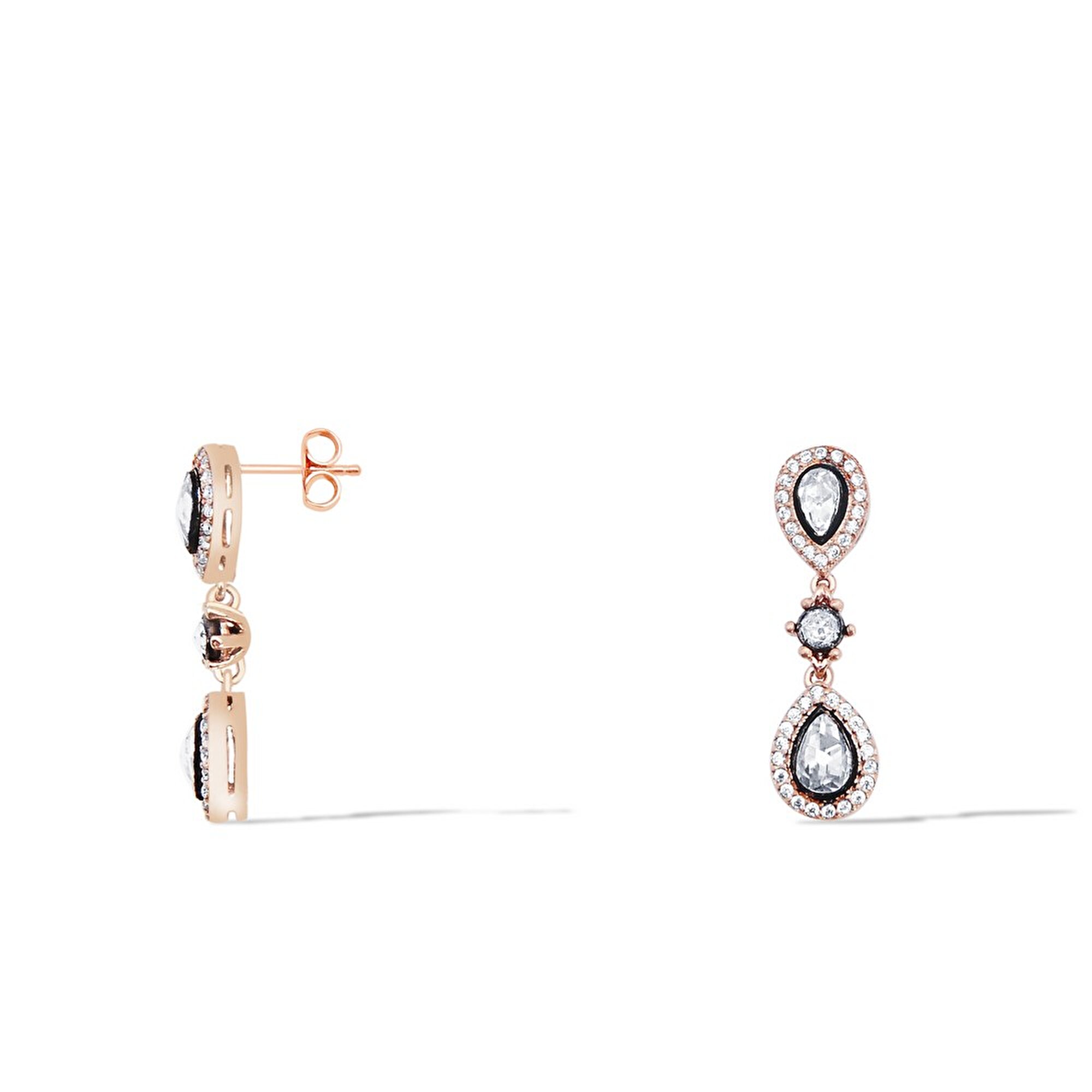 8 Ayar Rose Altın Elmas Görünümlü Küpe