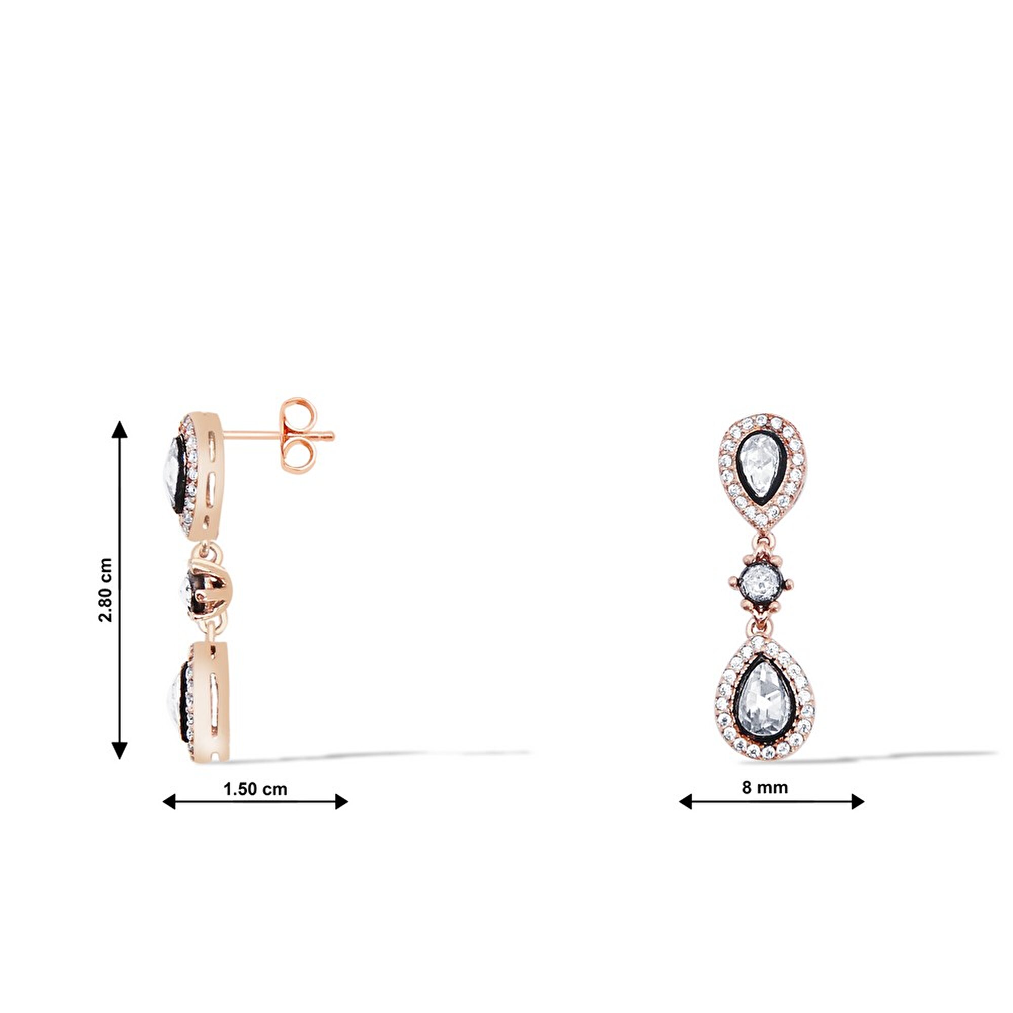 8 Ayar Rose Altın Elmas Görünümlü Küpe