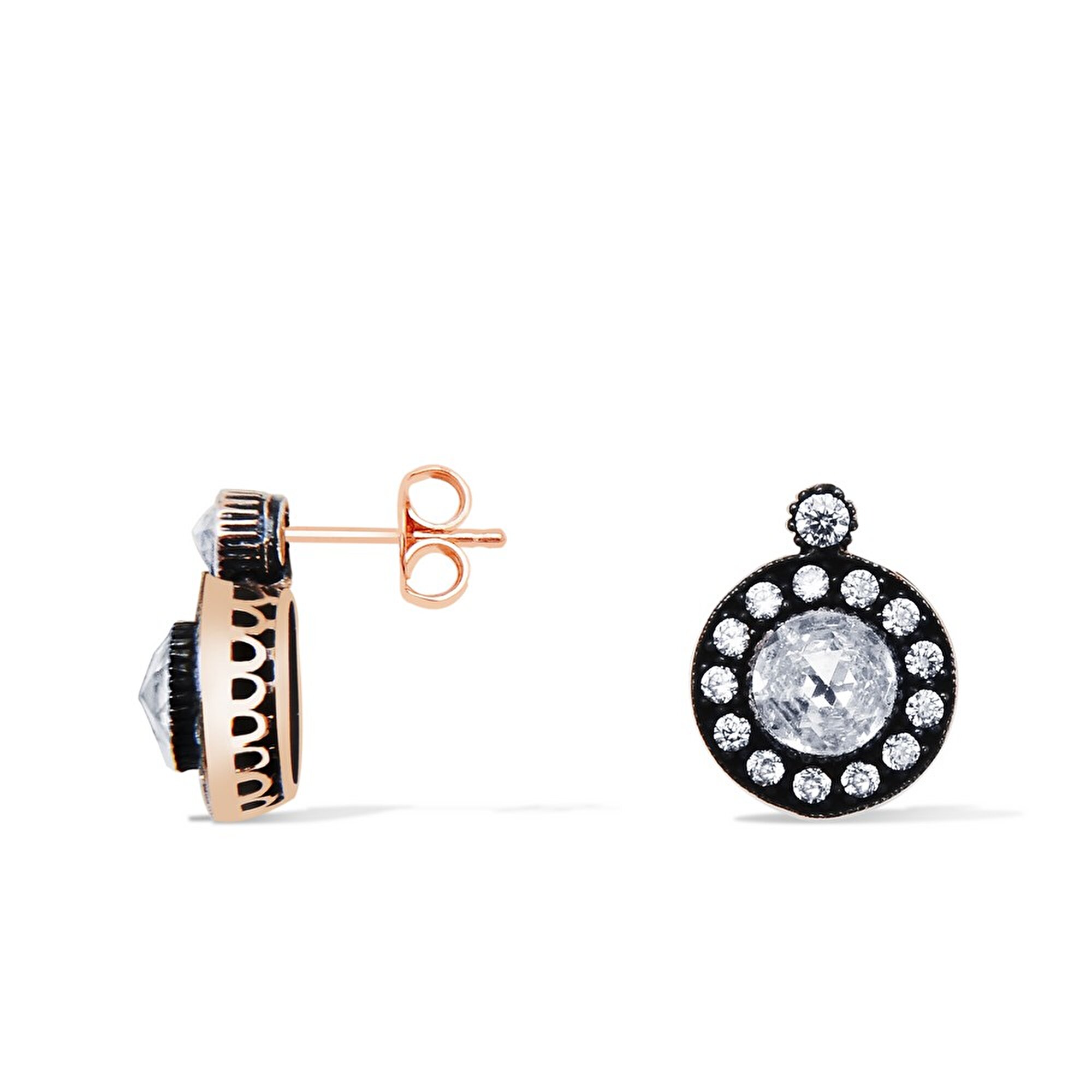 8 Ayar Rose Altın Elmas Görünümlü Küpe