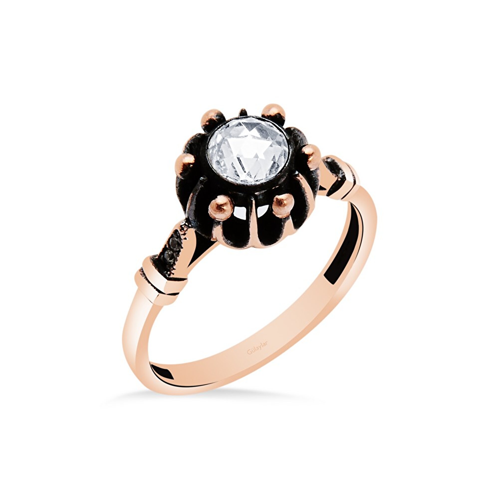 8 Ayar Rose Altın Elmas Görünümlü Yüzük