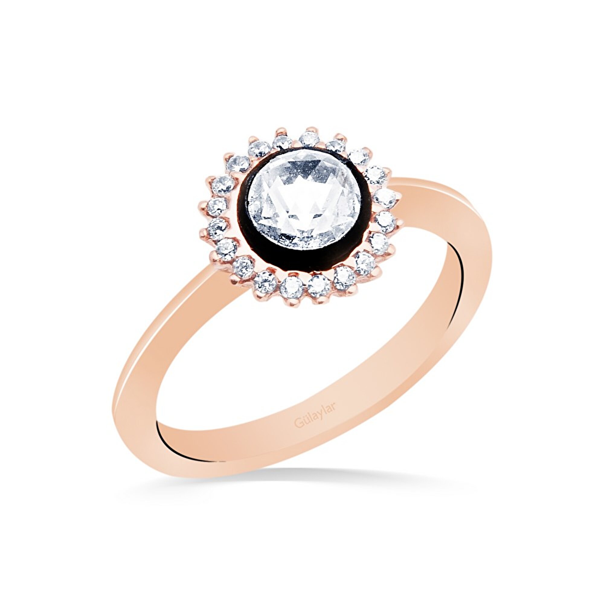 8 Ayar Rose Altın Elmas Görünümlü Yüzük